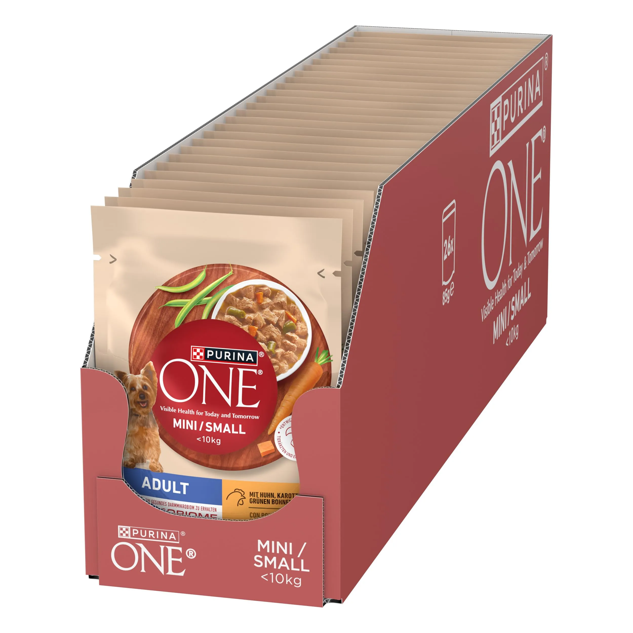Purina One Small & Mini Cibo Umido per Cani Adulti in Salsa con Pollo, Carote e Fagiolini, 26 x 85g - immagine 3