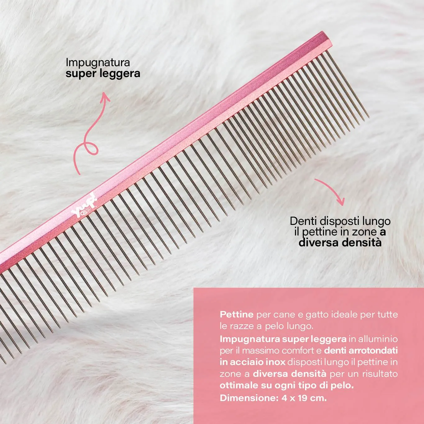 Yuup Pinkcomb Pettine professionale in acciaio inox per cani e gatti - immagine 3