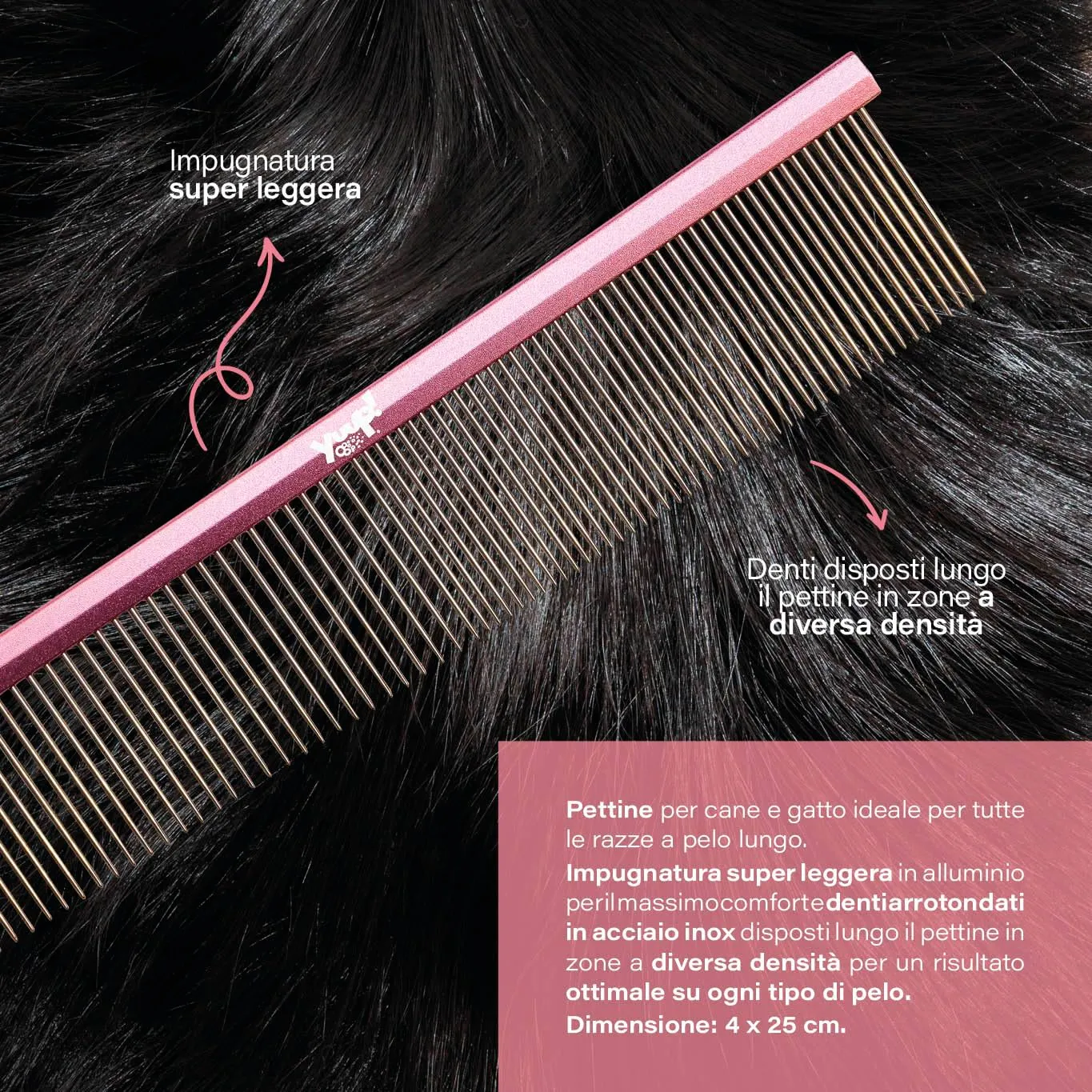 Yuup Pinkcomb Mini - Pettine in acciaio inox per cani e gatti - immagine 3