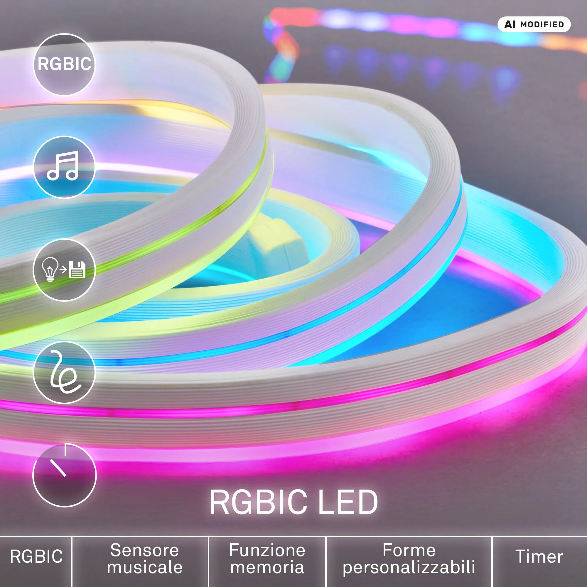 Briloner Striscia LED RGBIC 3m con Telecomando, Sensore Musicale e Alimentazione USB, Effetto Neon Flessibile - immagine 2