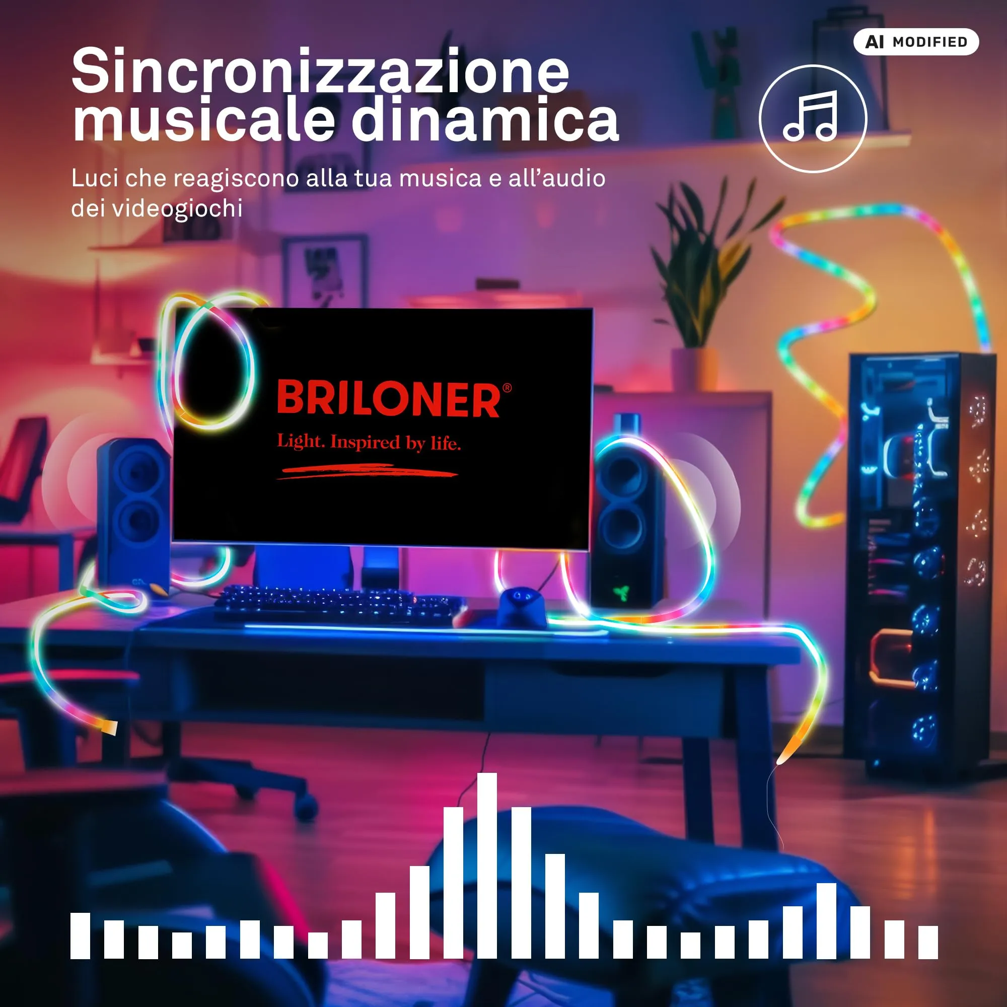 Briloner Striscia LED RGBIC 3m con Telecomando, Sensore Musicale e Alimentazione USB, Effetto Neon Flessibile - immagine 4