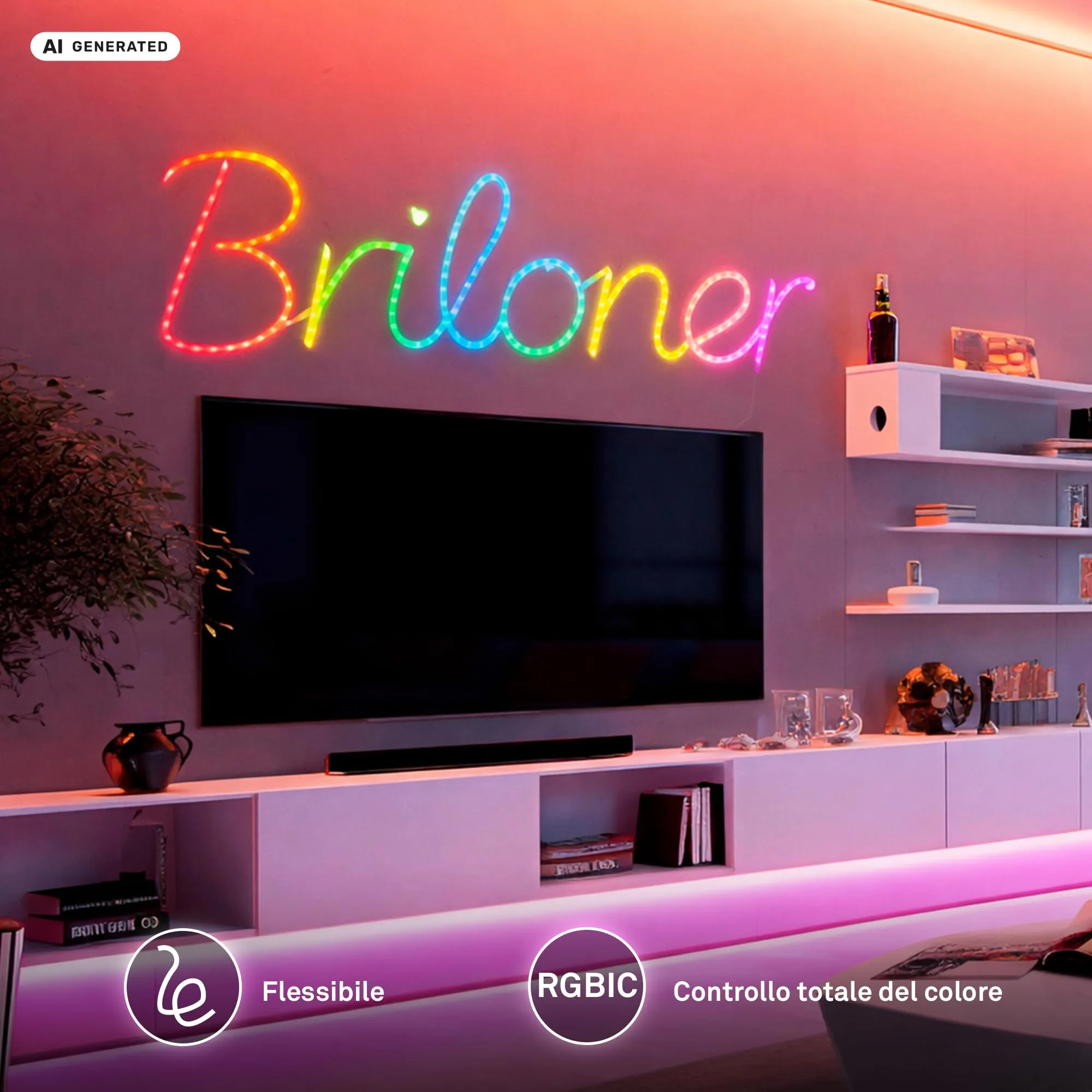 Briloner Striscia LED RGBIC 3m con Telecomando, Sensore Musicale e Alimentazione USB, Effetto Neon Flessibile - immagine 6