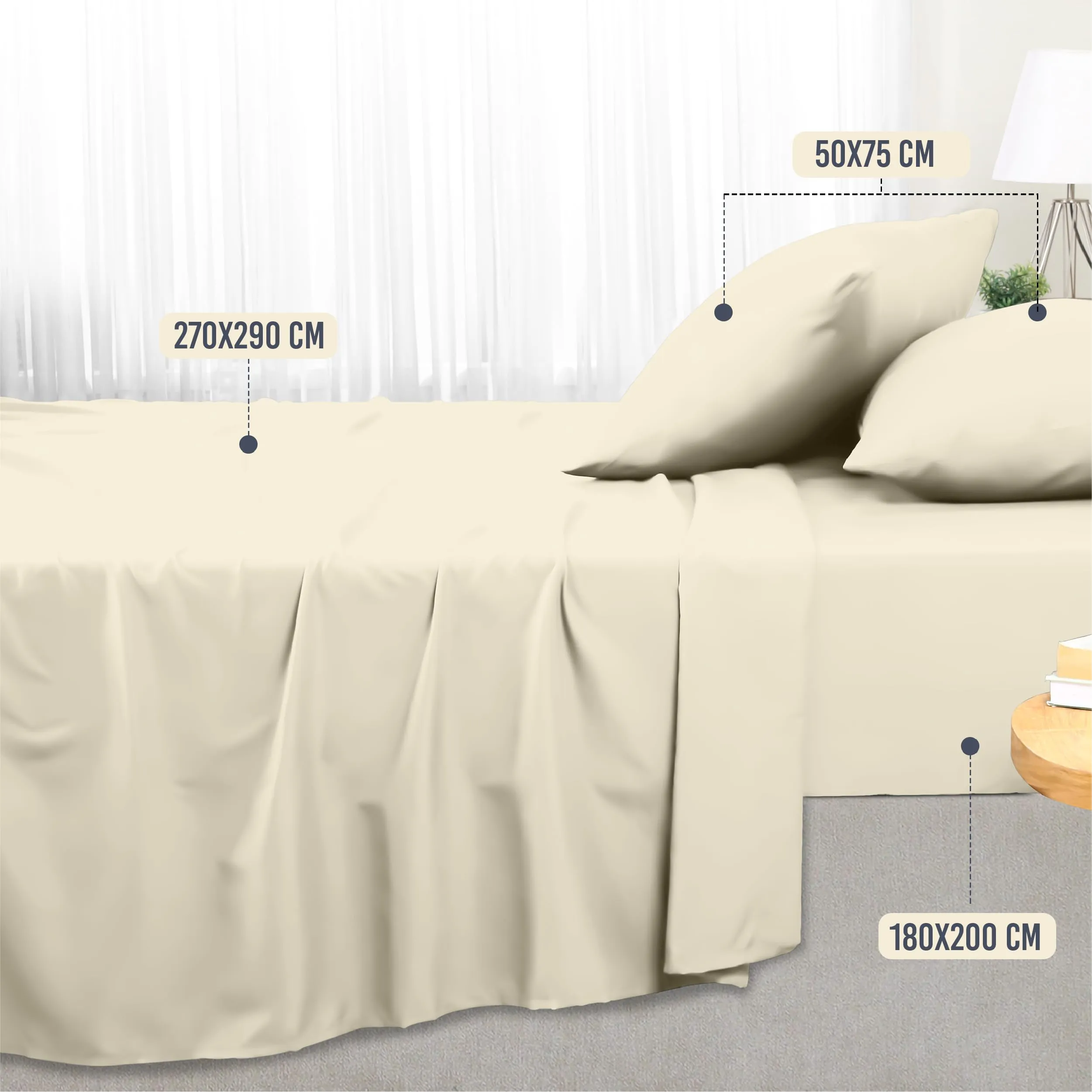 Utopia Bedding Set Lenzuola Letto 4 Pezzi, 180x200cm, Avorio - immagine 2