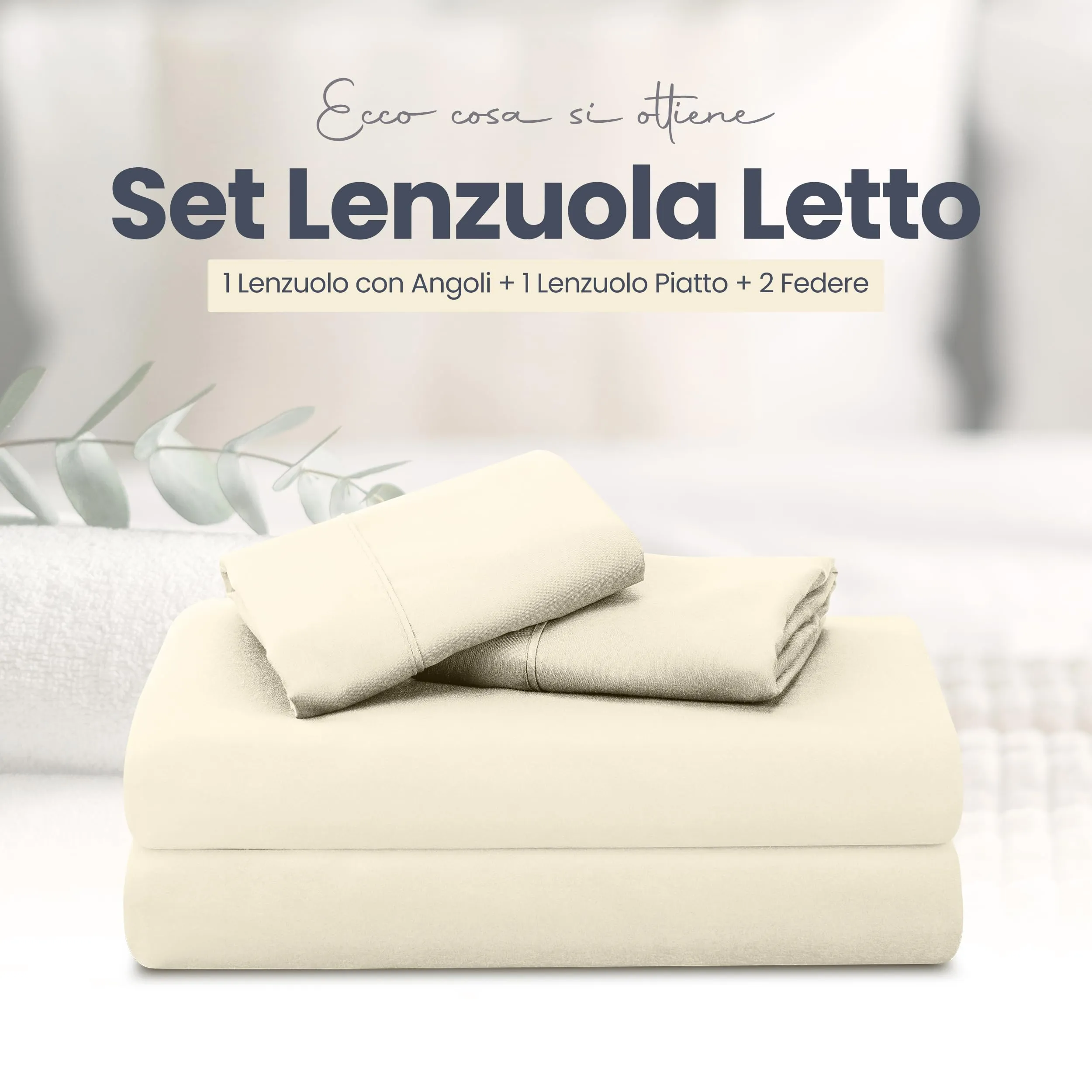 Utopia Bedding Set Lenzuola Letto 4 Pezzi, 180x200cm, Avorio - immagine 3