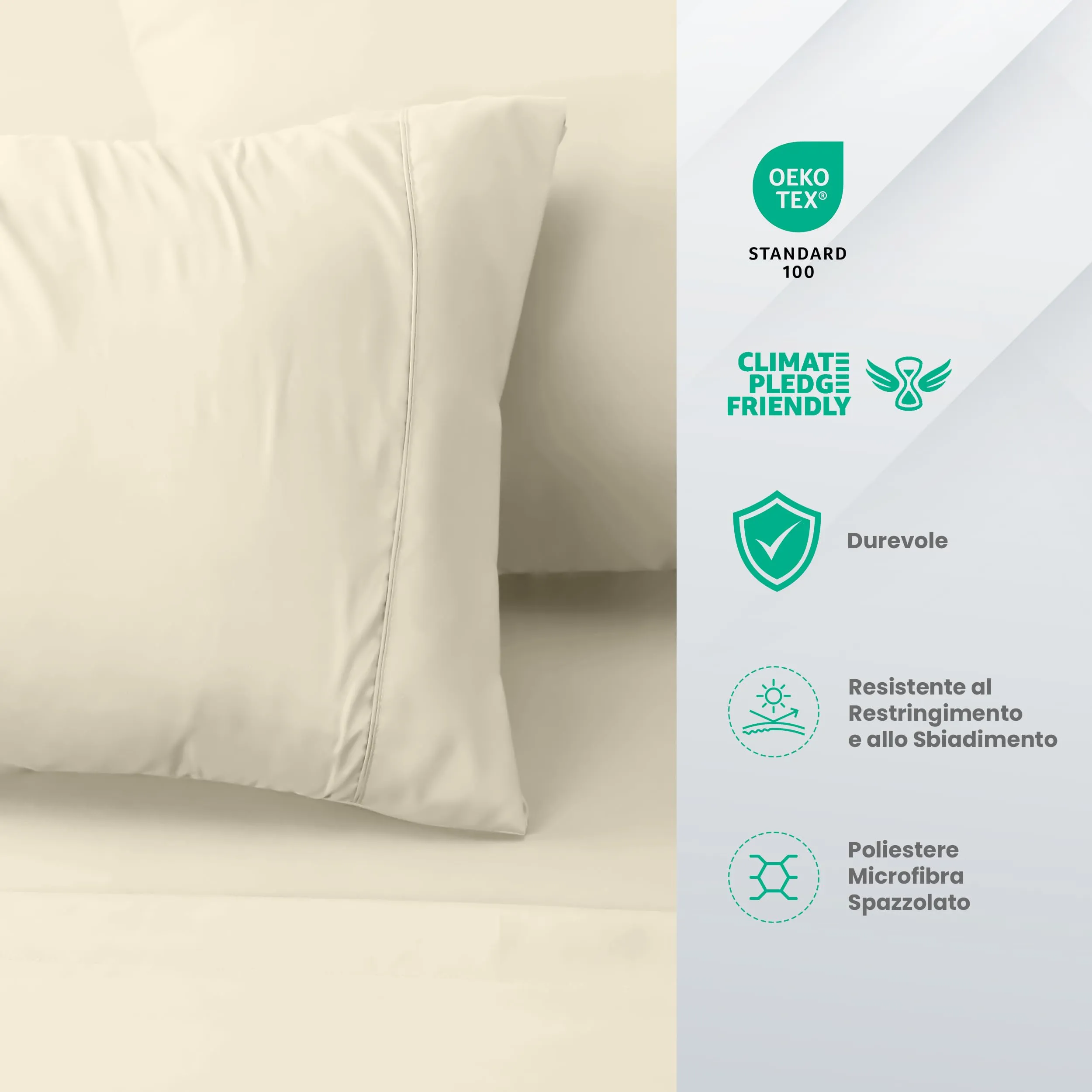 Utopia Bedding Set Lenzuola Letto 4 Pezzi, 180x200cm, Avorio - immagine 4