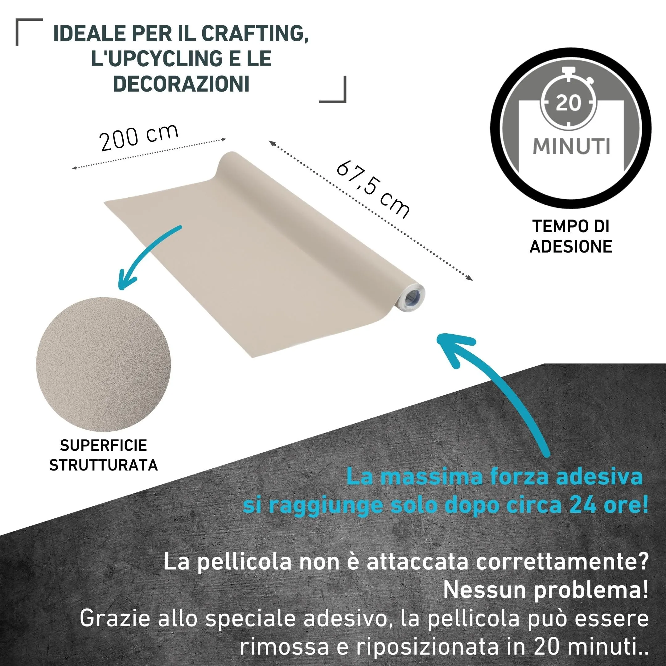 Venilia Pellicola Adesiva, Taupe Beige Sabbia, 67,5cm x 2m, Spessore 160μ, PVC senza ftalati - immagine 2