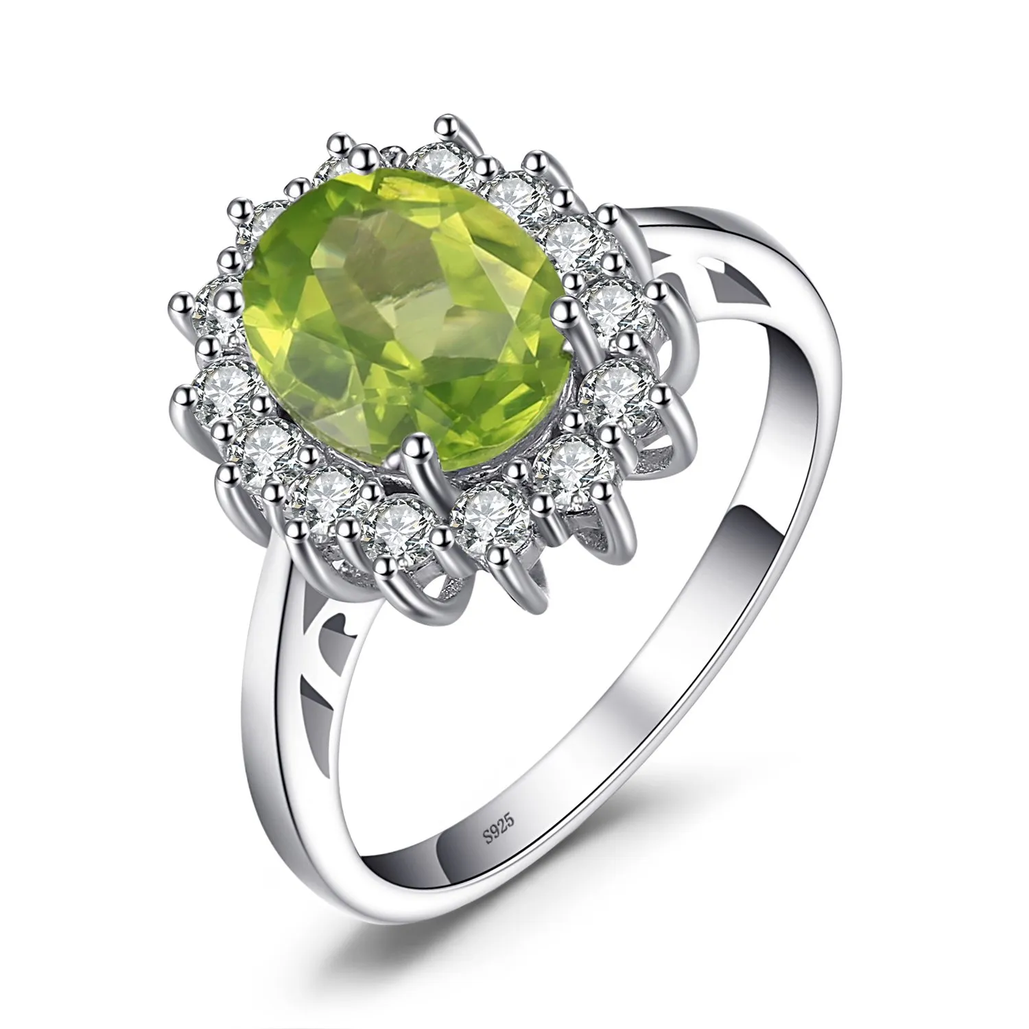 JewelryPalace Anello Halo in Argento 925 con Peridoto Verde e Zirconi, Taglia 19.5 - immagine 1