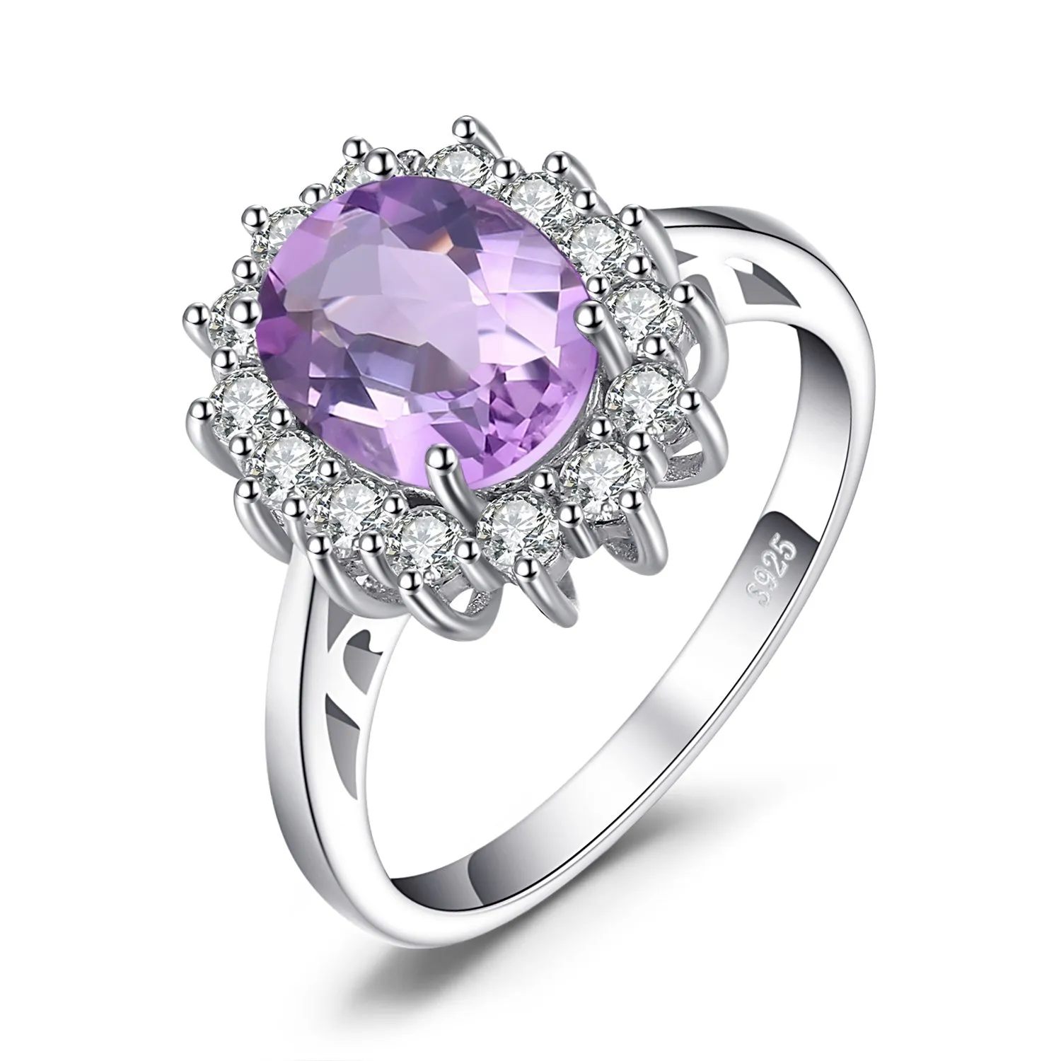JewelryPalace Anello Halo Donna in Argento 925 con Ametista Viola e Zirconi, Taglia 17 - immagine 1