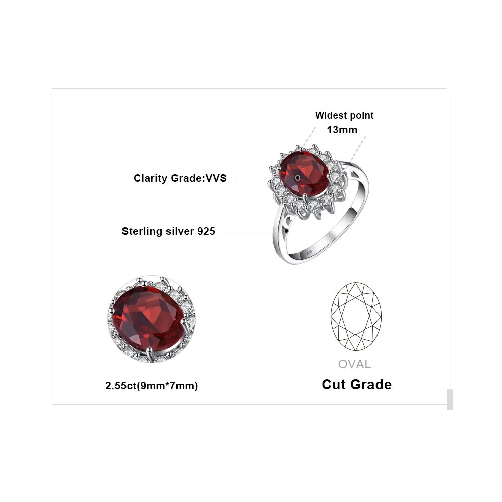 JewelryPalace Anello Halo Donna Argento 925 con Granato Rosso Naturale e Zirconi, Taglia 19.5 - immagine 2