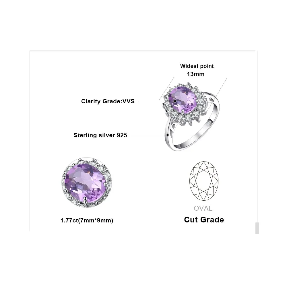 JewelryPalace Anello Halo in Argento 925 con Ametista Viola Naturale e Zirconi, Taglia 14.5 - immagine 2