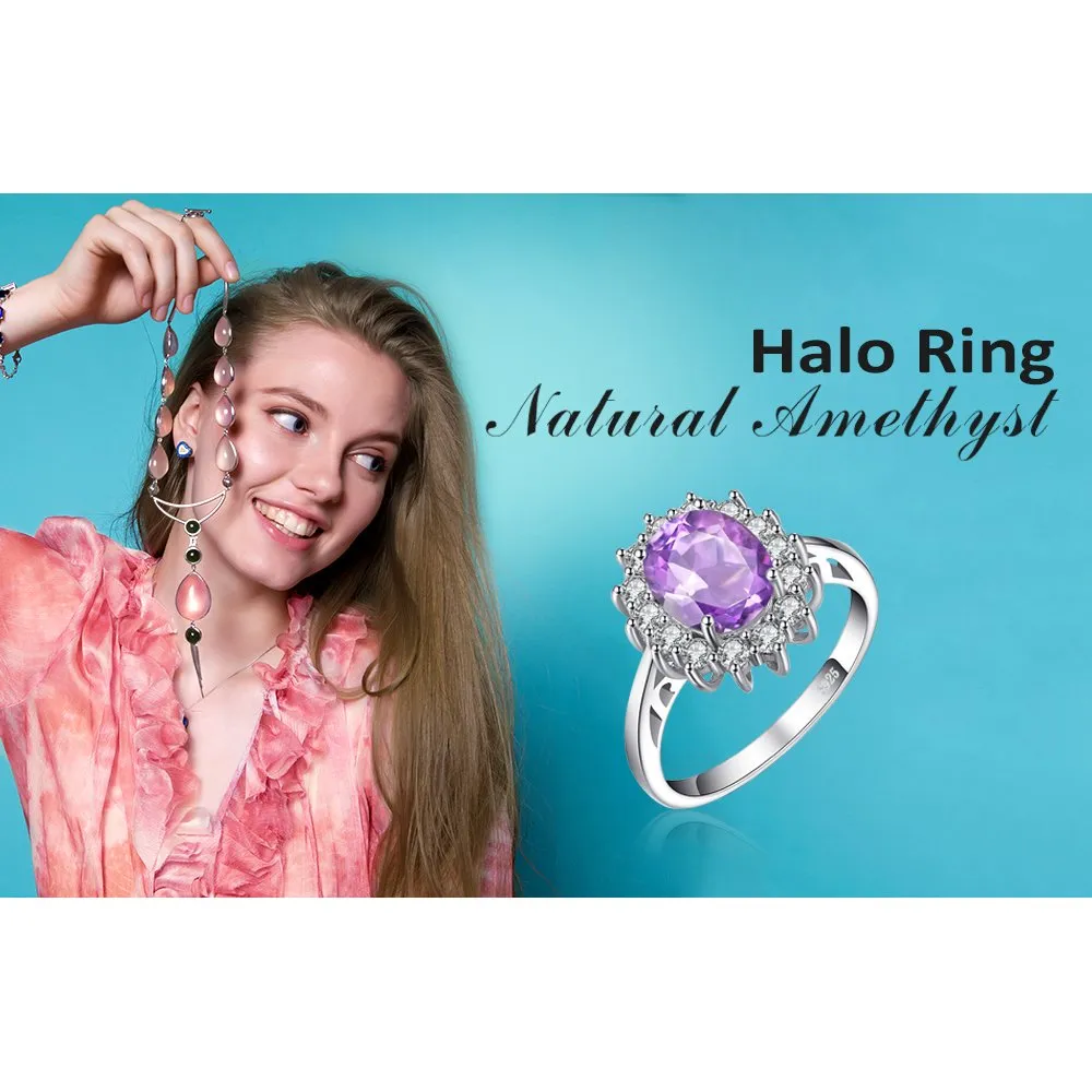 JewelryPalace Anello Halo in Argento 925 con Ametista Viola Naturale e Zirconi, Taglia 14.5 - immagine 6