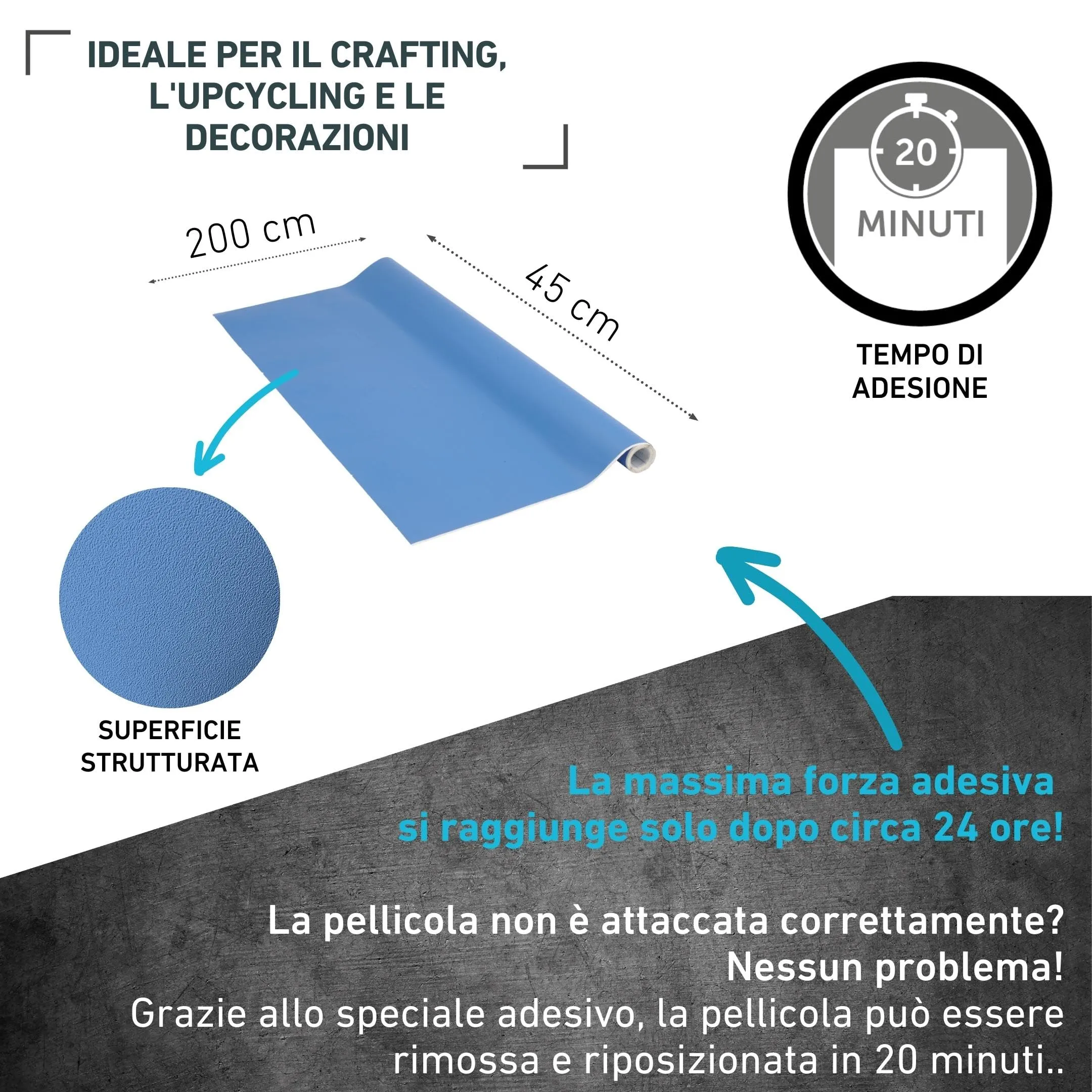 Venilia Pellicola Adesiva per Mobili e Cucina, Blu Azzurro, 45cm x 2m, Spessore 160μ, PVC senza Ftalati - immagine 2