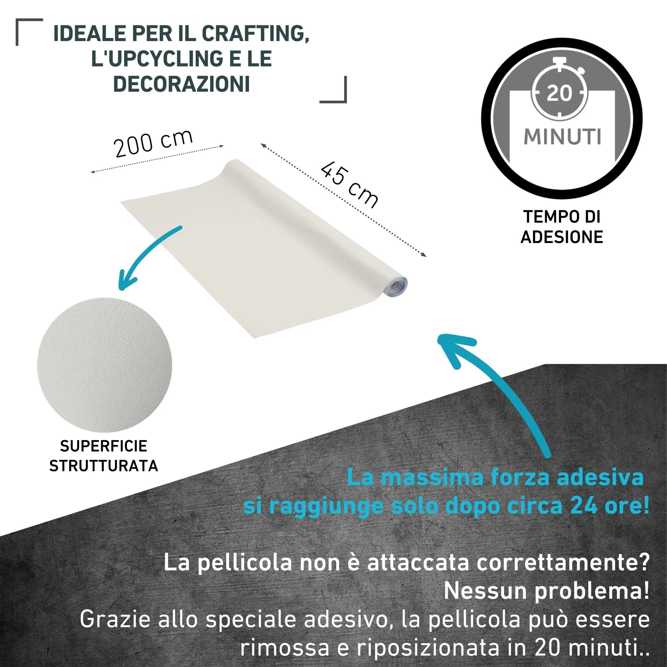 Venilia Pellicola Adesiva, Crema Beige Sabbia, 45cm x 2m, Spessore 160μ, PVC senza ftalati - immagine 2