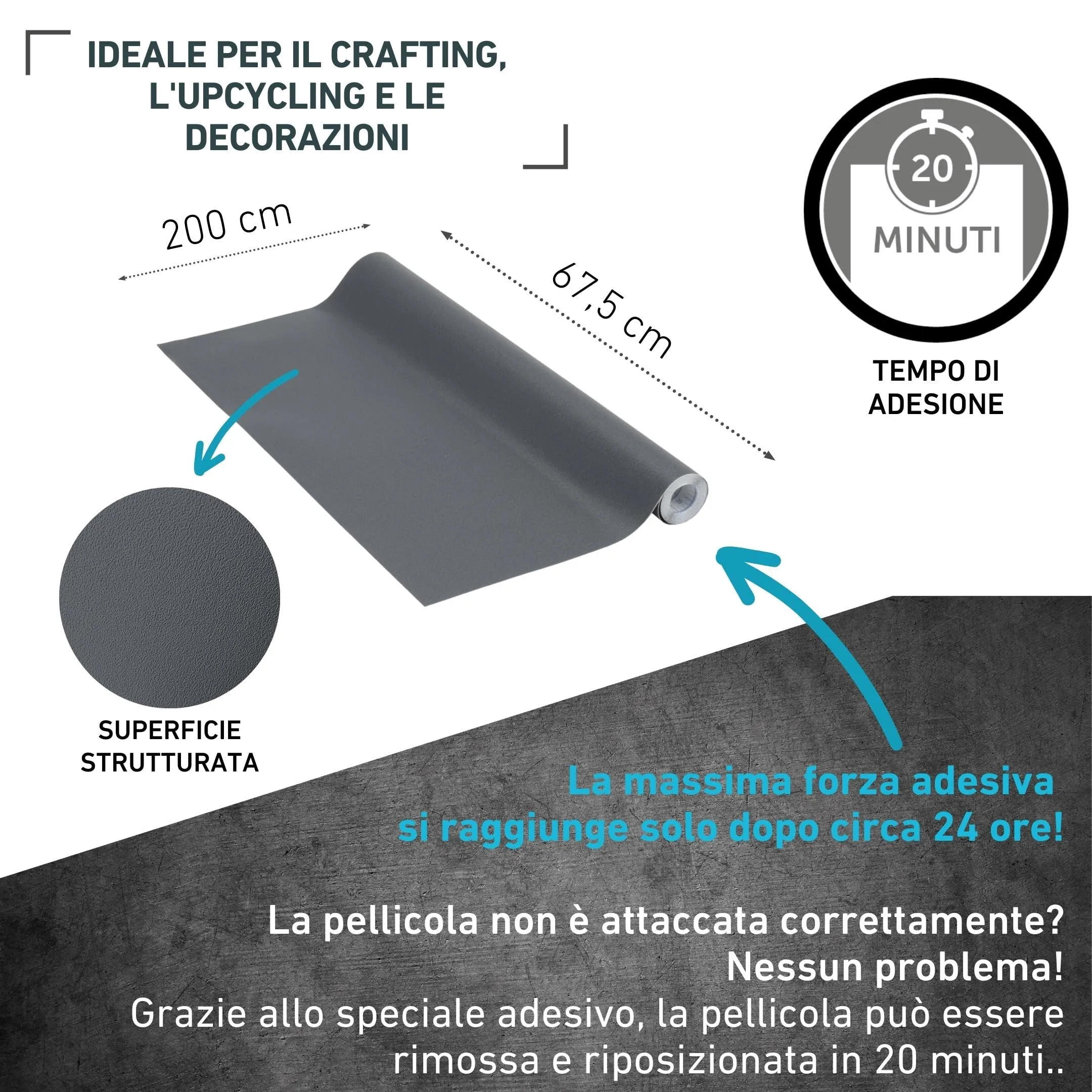 Venilia Pellicola Adesiva, Antracite Grigio Scuro, 67,5cm x 2m, Spessore 160μ, PVC senza ftalati - immagine 2