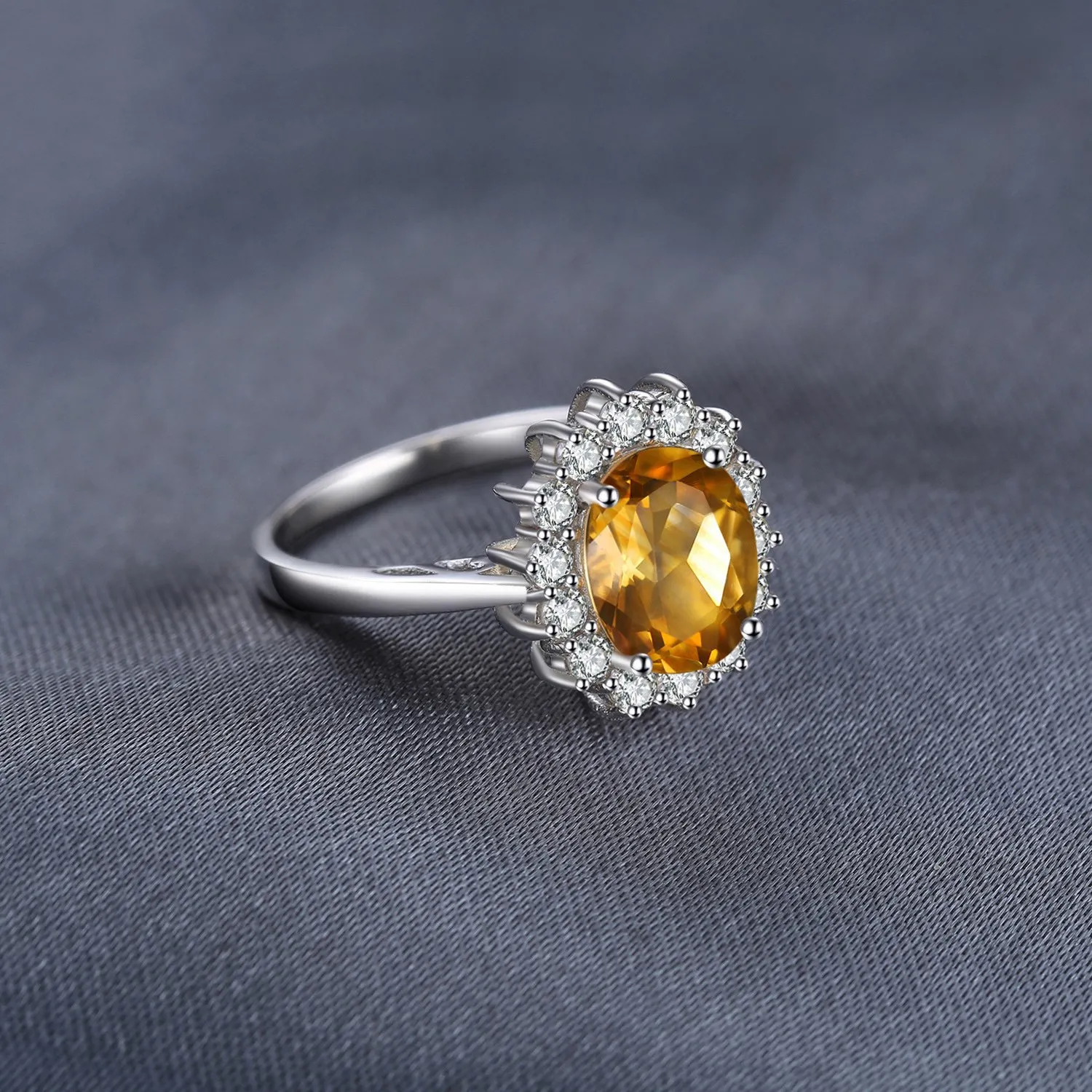JewelryPalace Anello Halo Donna Argento 925 con Citrino Arancione Naturale e Zirconi, Taglia 17 - immagine 5