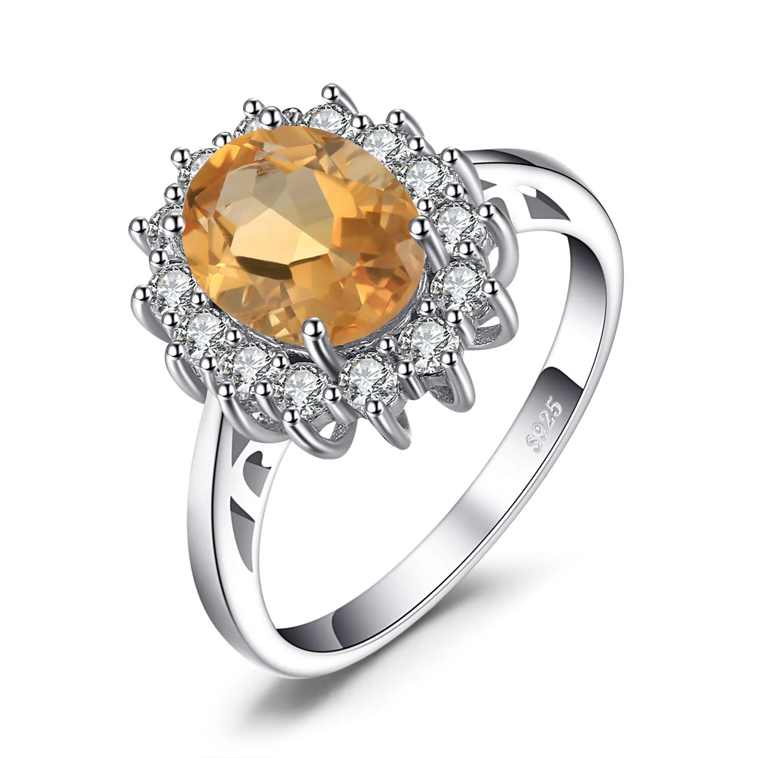 JewelryPalace Anello Halo Donna Argento 925 con Citrino Arancione Naturale e Zirconi, Taglia 14.5 - immagine 1