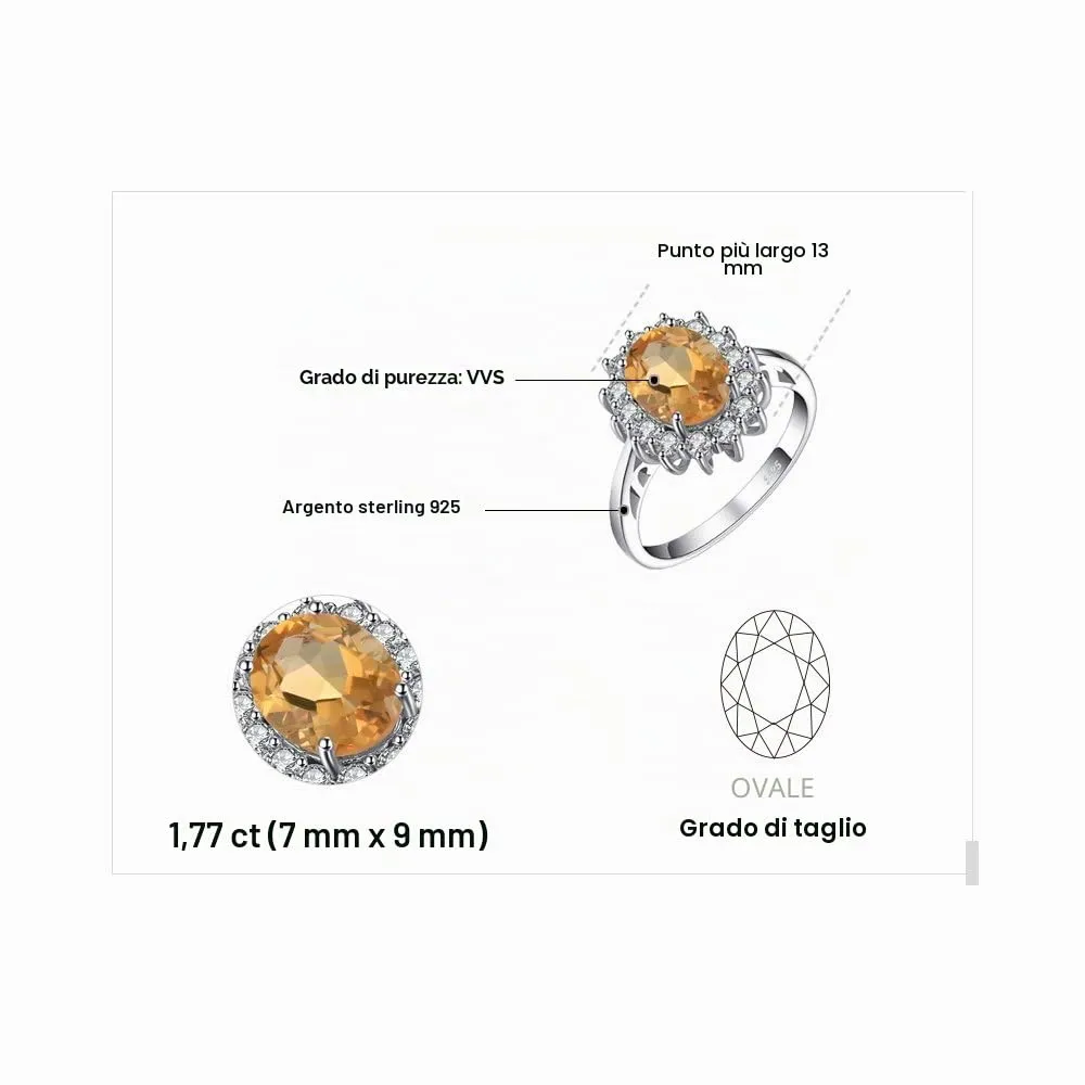JewelryPalace Anello Halo Donna Argento 925 con Citrino Arancione Naturale e Zirconi, Taglia 14.5 - immagine 2