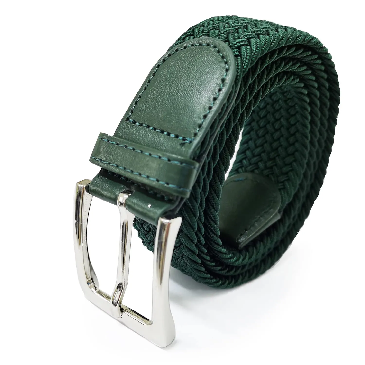 GLAMEXX24 Cintura Elastica Unisex in Tessuto Intrecciato Regolabile, Mod.18059, Verde Scuro, 120 - immagine 1
