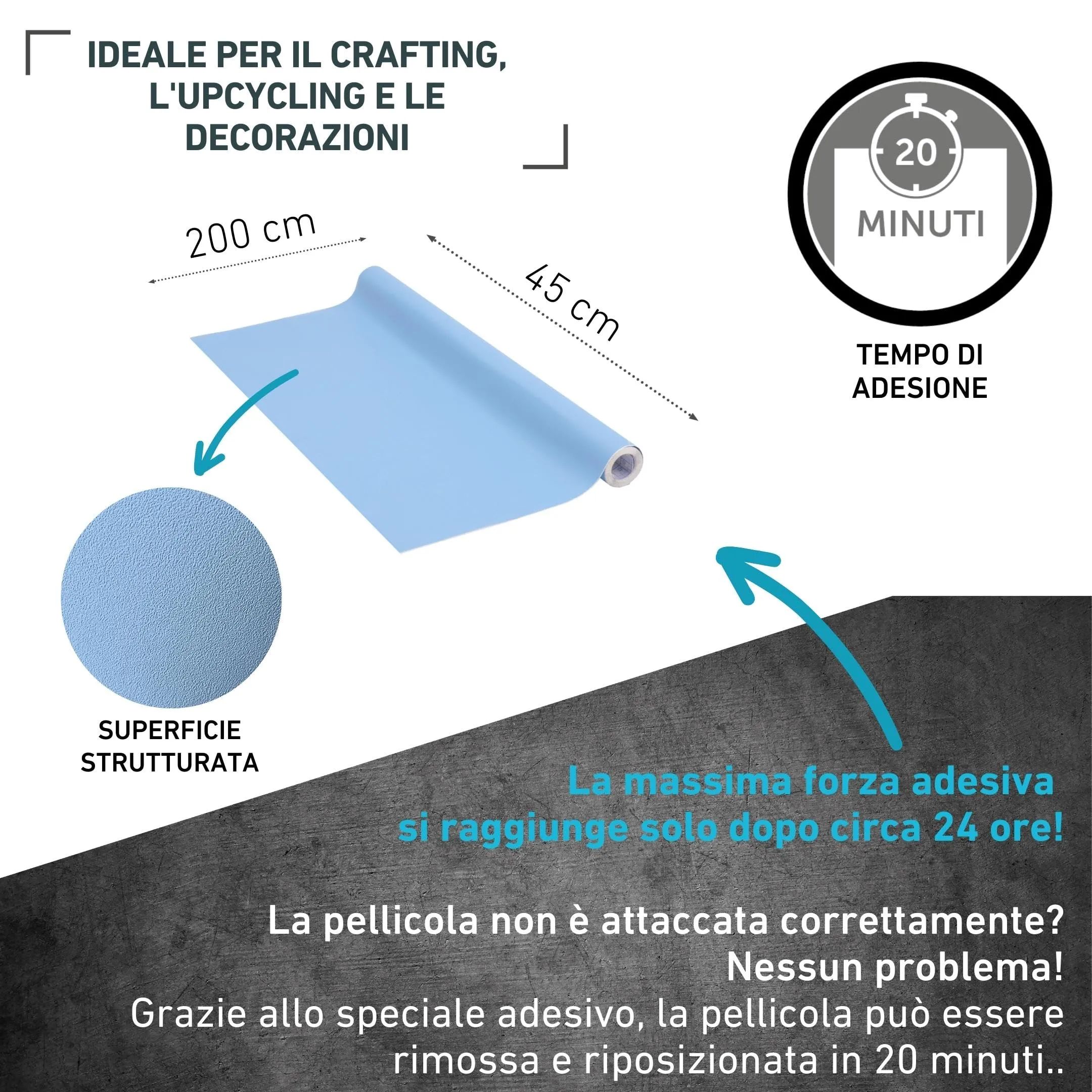 Venilia Pellicola Adesiva Blu Caraibico Cielo Opaca, 45 cm x 2 m - immagine 2