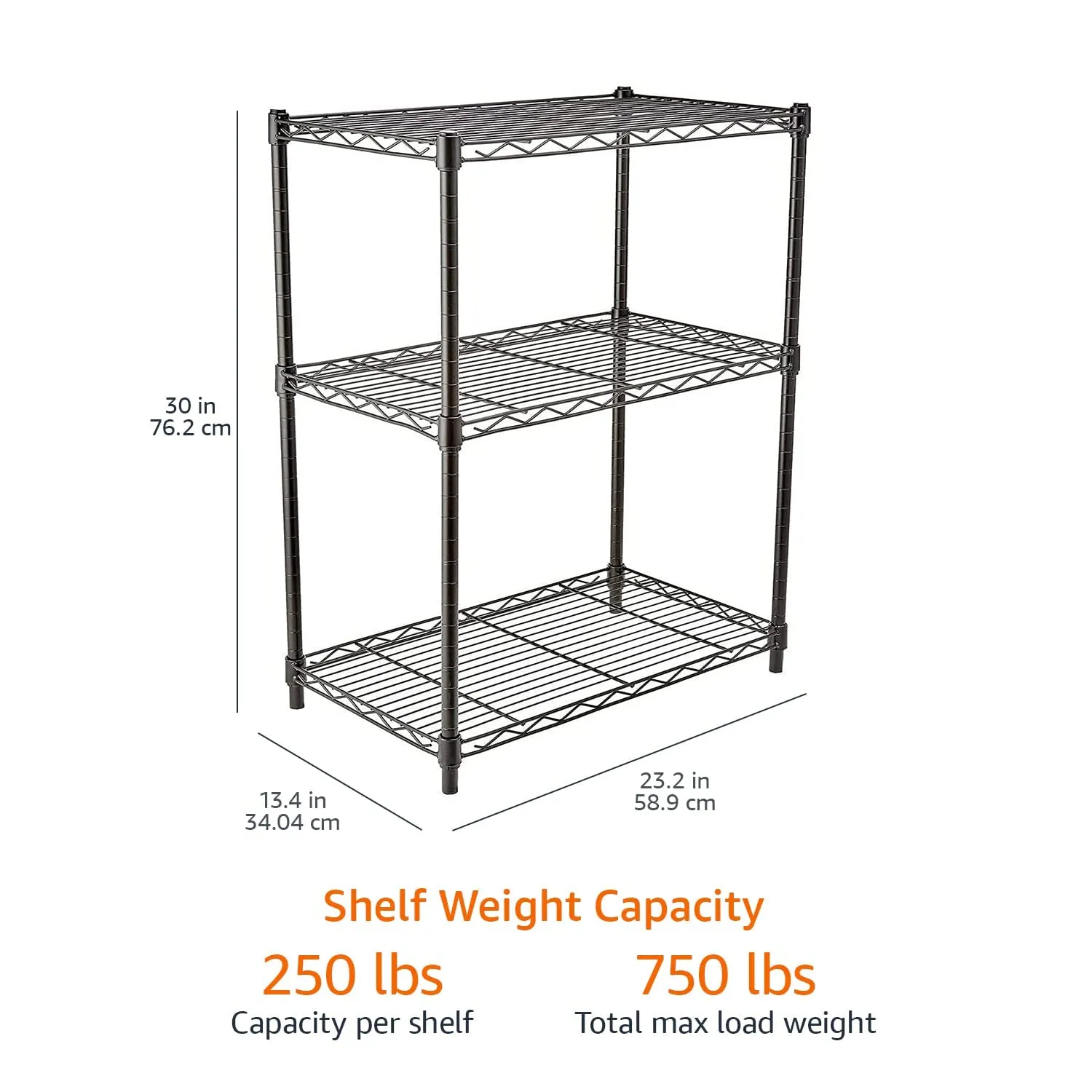 Amazon Basics Scaffaliera a 3 ripiani, Nero, 34 x 58.9 x 76.2 cm - immagine 7