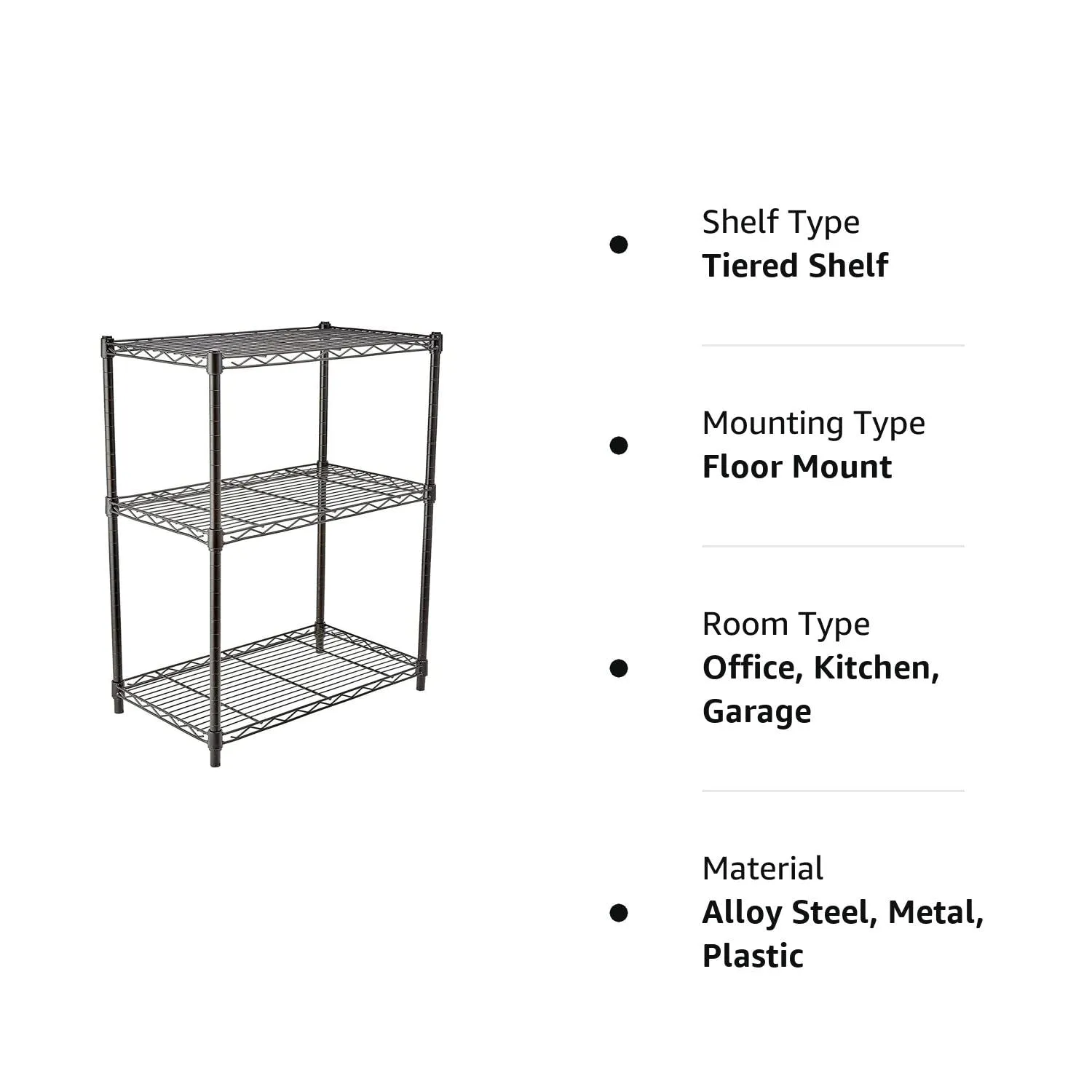 Amazon Basics Scaffaliera a 3 ripiani, Nero, 34 x 58.9 x 76.2 cm - immagine 8