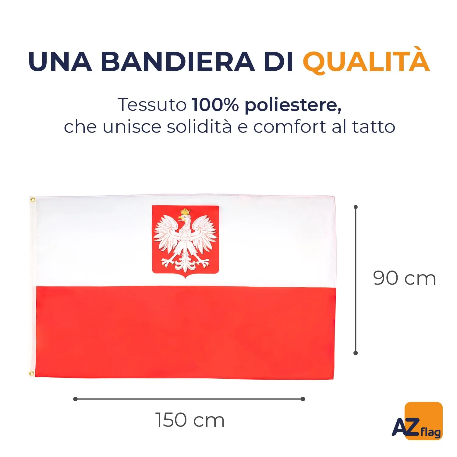 AZ FLAG Bandiera Polonia con aquila 150x90 cm 2 Occhielli - immagine 2