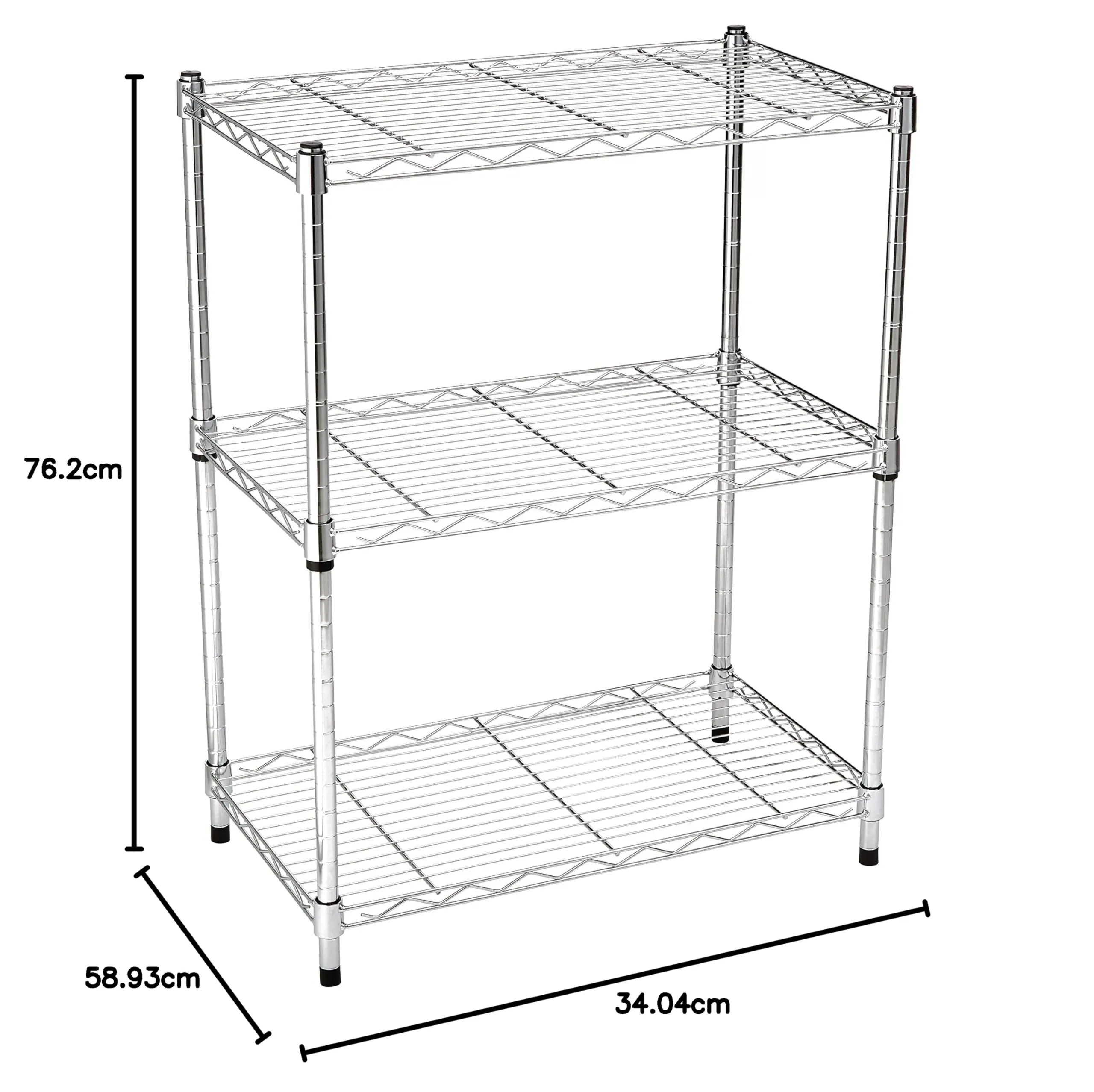 Amazon Basics Scaffaliera a 3 ripiani, Cromo, 34 x 58.9 x 76.2 cm - immagine 4