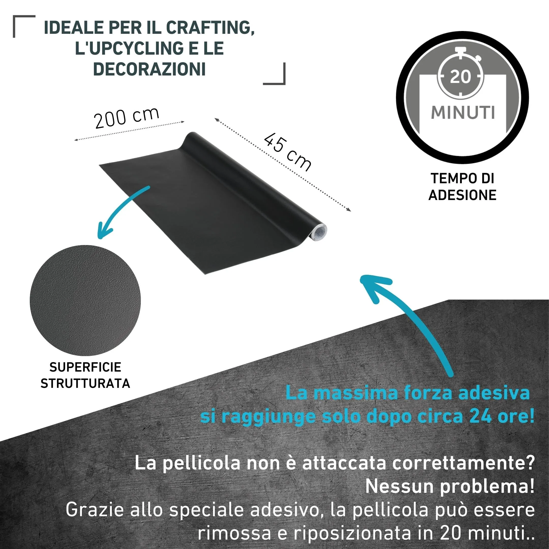 Venilia Pellicola Adesiva per Mobili e Cucina, Nero, 45cm x 2m, PVC senza ftalati - immagine 2