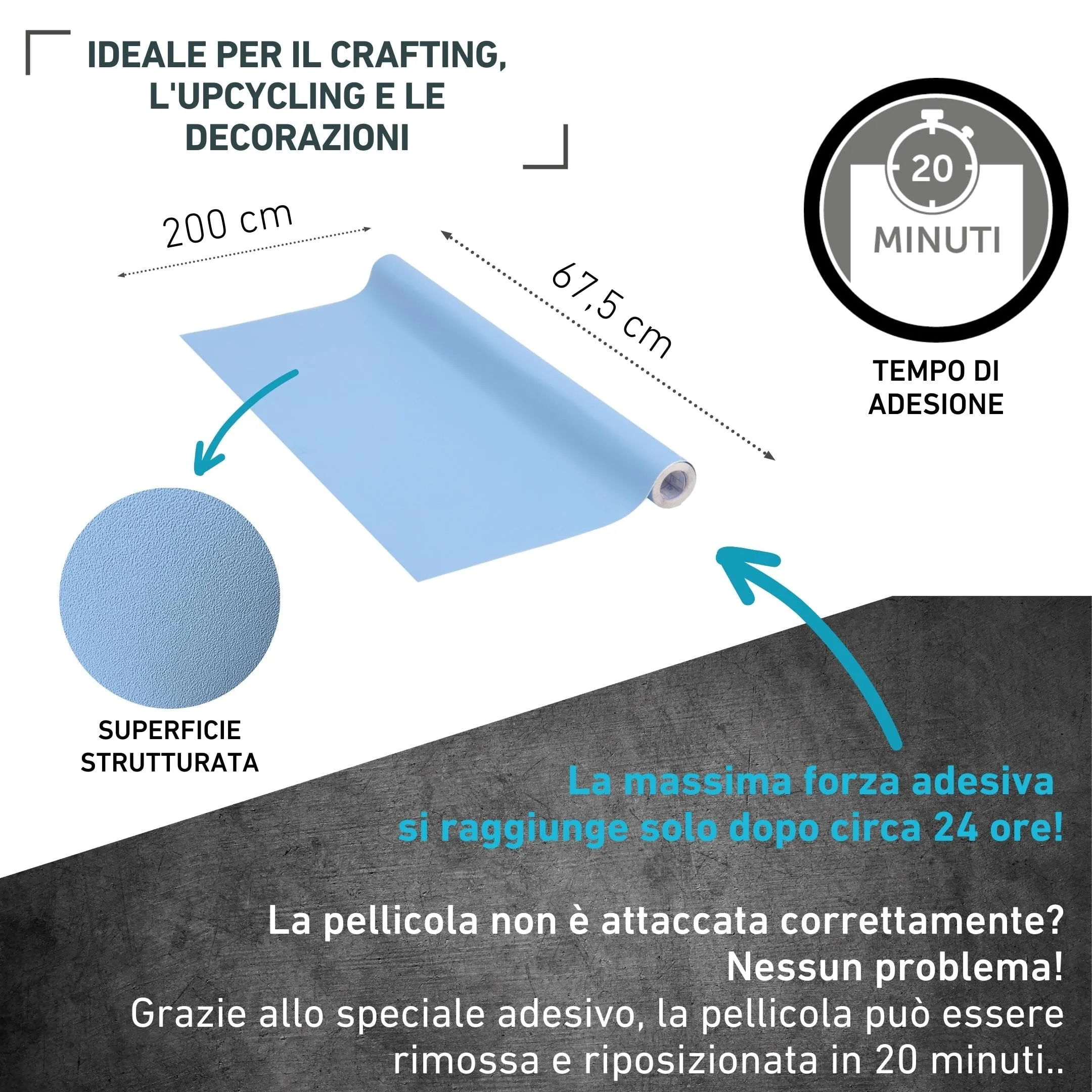 Venilia Pellicola Adesiva, Blu Caraibico, 67,5cm x 2m, Spessore 160μ, PVC senza ftalati - immagine 2