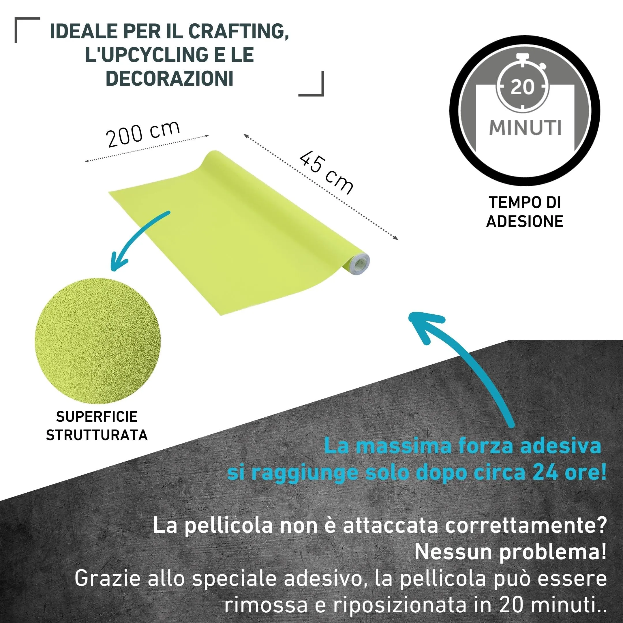 Venilia Pellicola Adesiva, Verde Anice, 45cm x 2m, Spessore 160μ, PVC senza ftalati - immagine 2