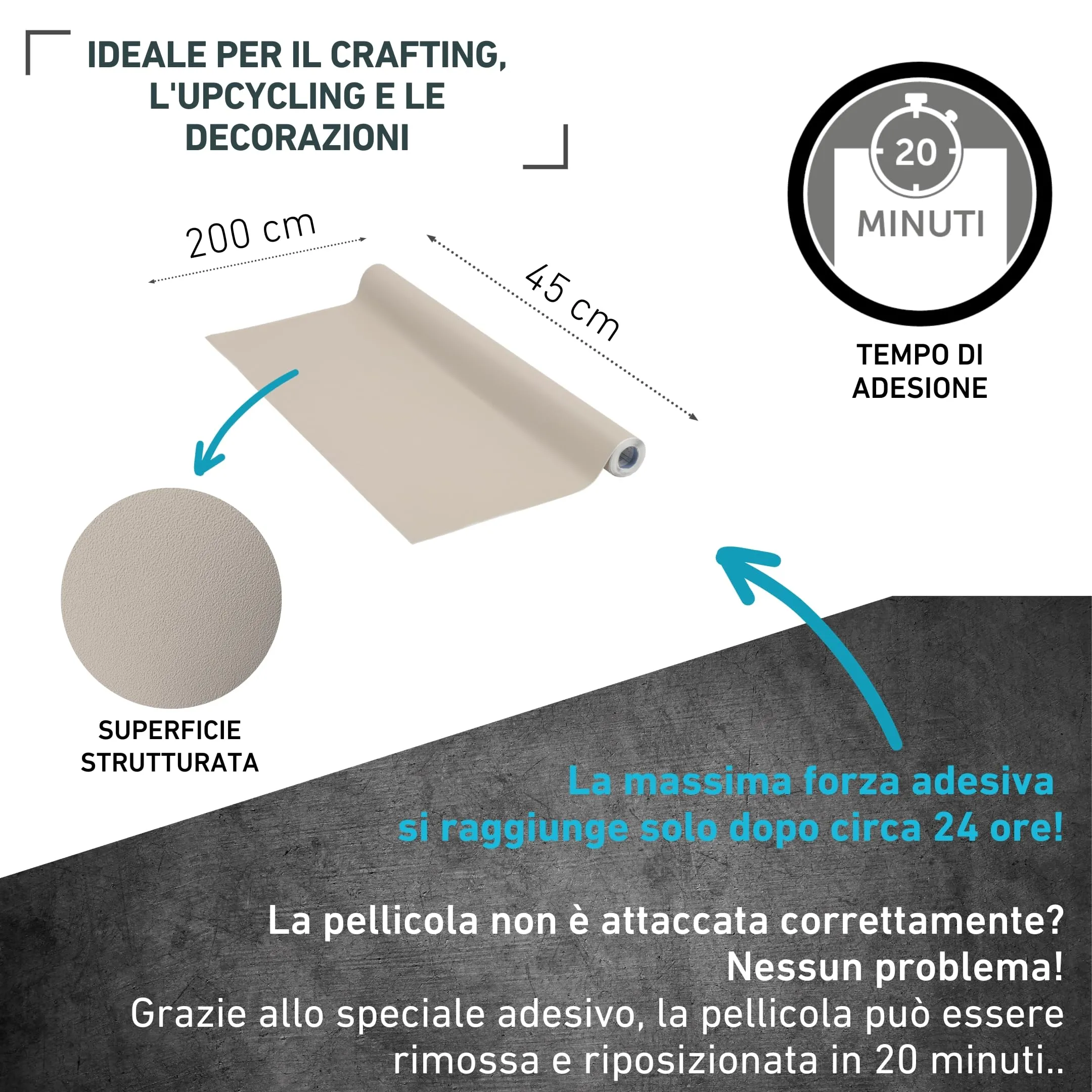 Venilia Pellicola Adesiva, Taupe Beige Sabbia, 45cm x 2m, 160μ, PVC senza ftalati - immagine 2