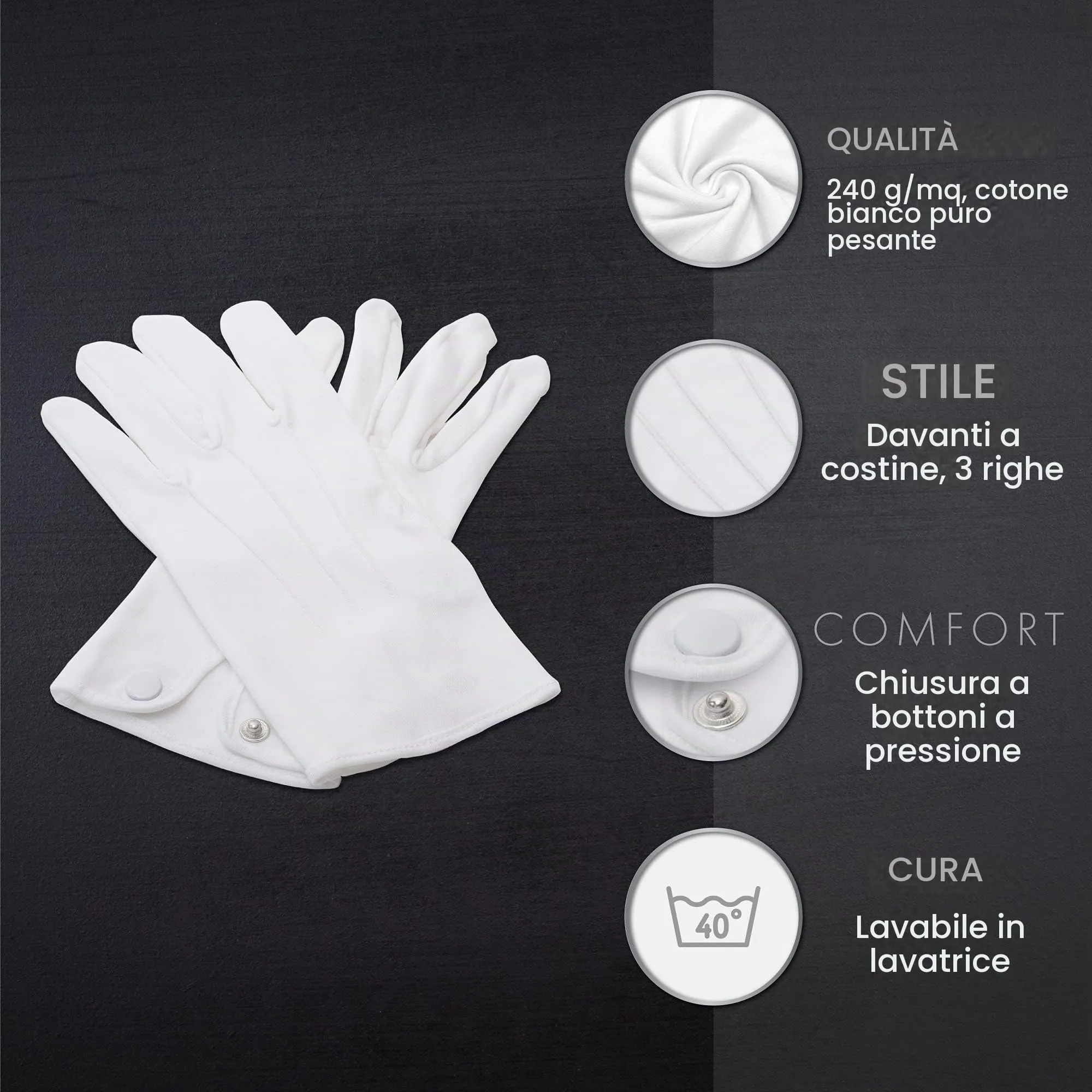 The Masonic Collection Guanti da uomo in cotone, Taglia L, Bianco - immagine 4