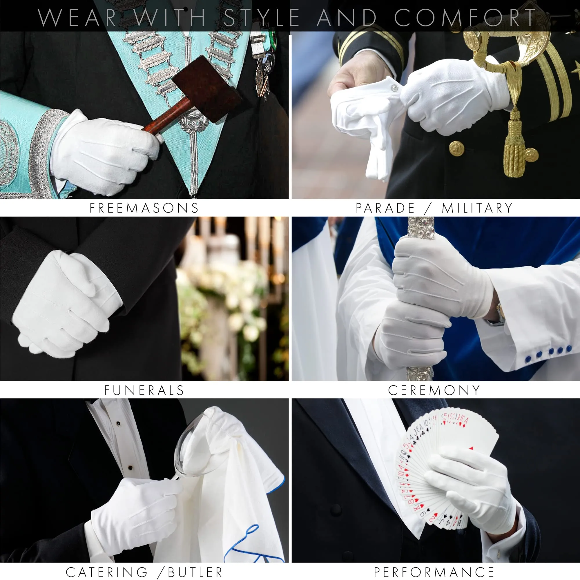 The Masonic Collection Guanti da uomo in cotone, Taglia L, Bianco - immagine 6