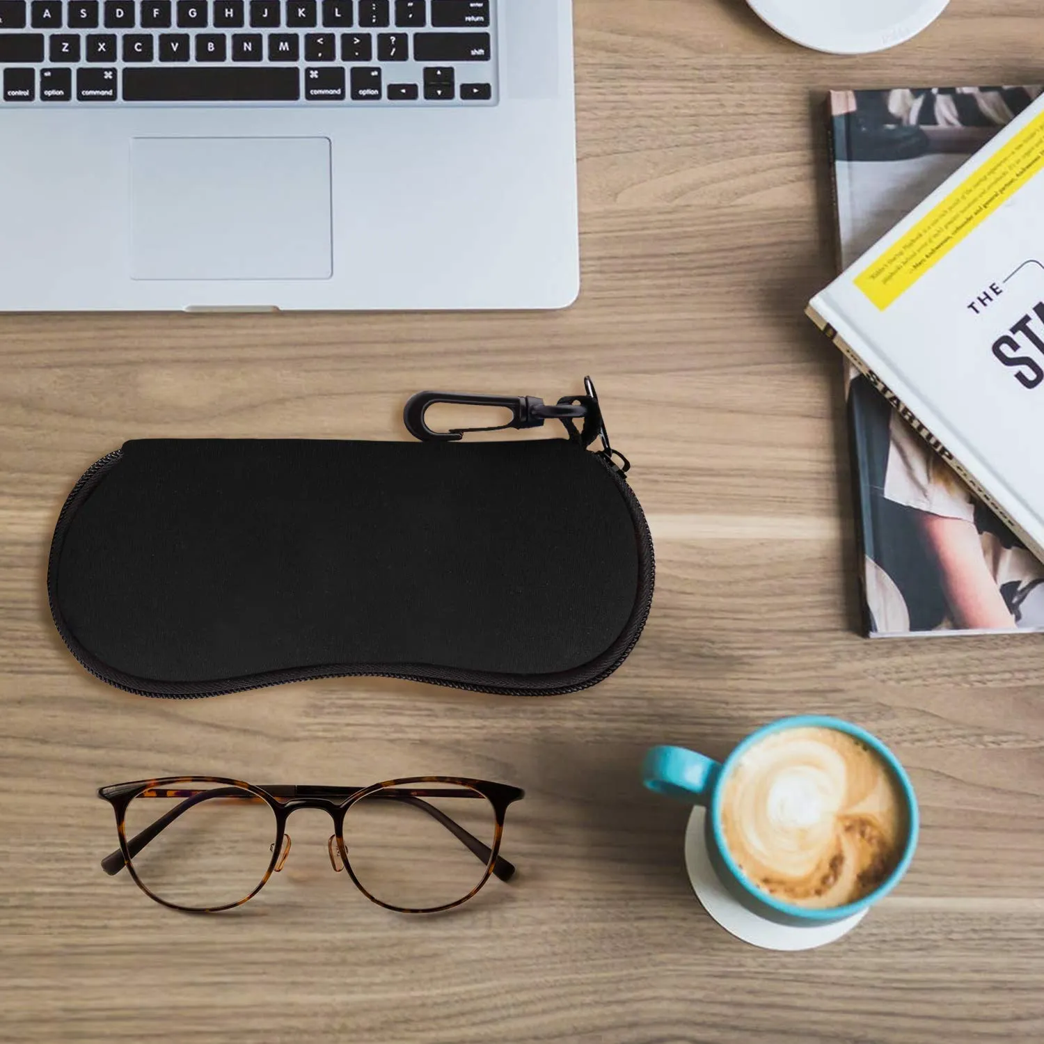 MoKo Custodia in Neoprene per Occhiali da Vista e da Sole con Cerniera e Clip, Nero, Taglia Unica - immagine 7