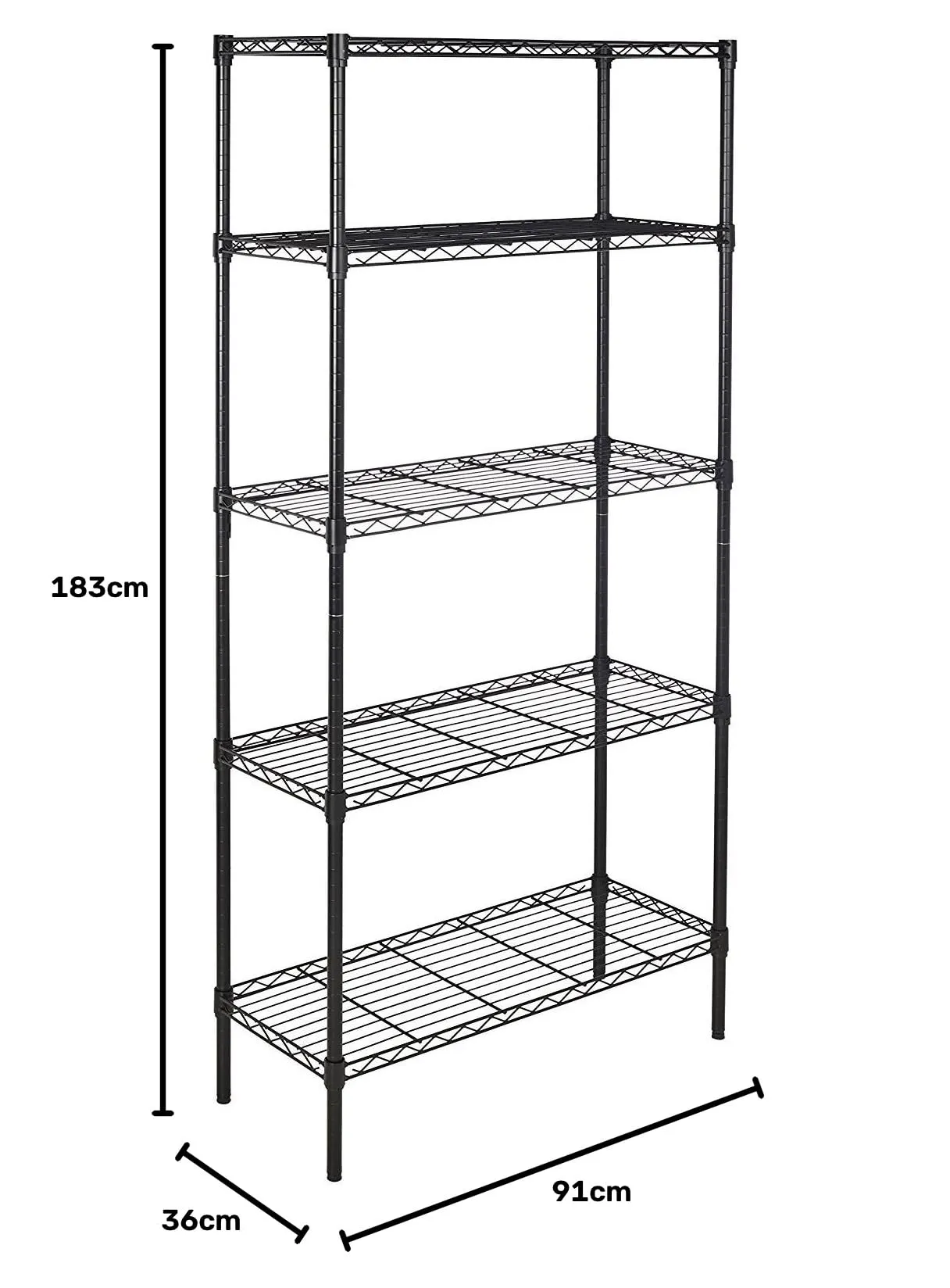 Amazon Basics Scaffaliera a 5 ripiani, Nero, 36 x 91 x 183 cm - immagine 5