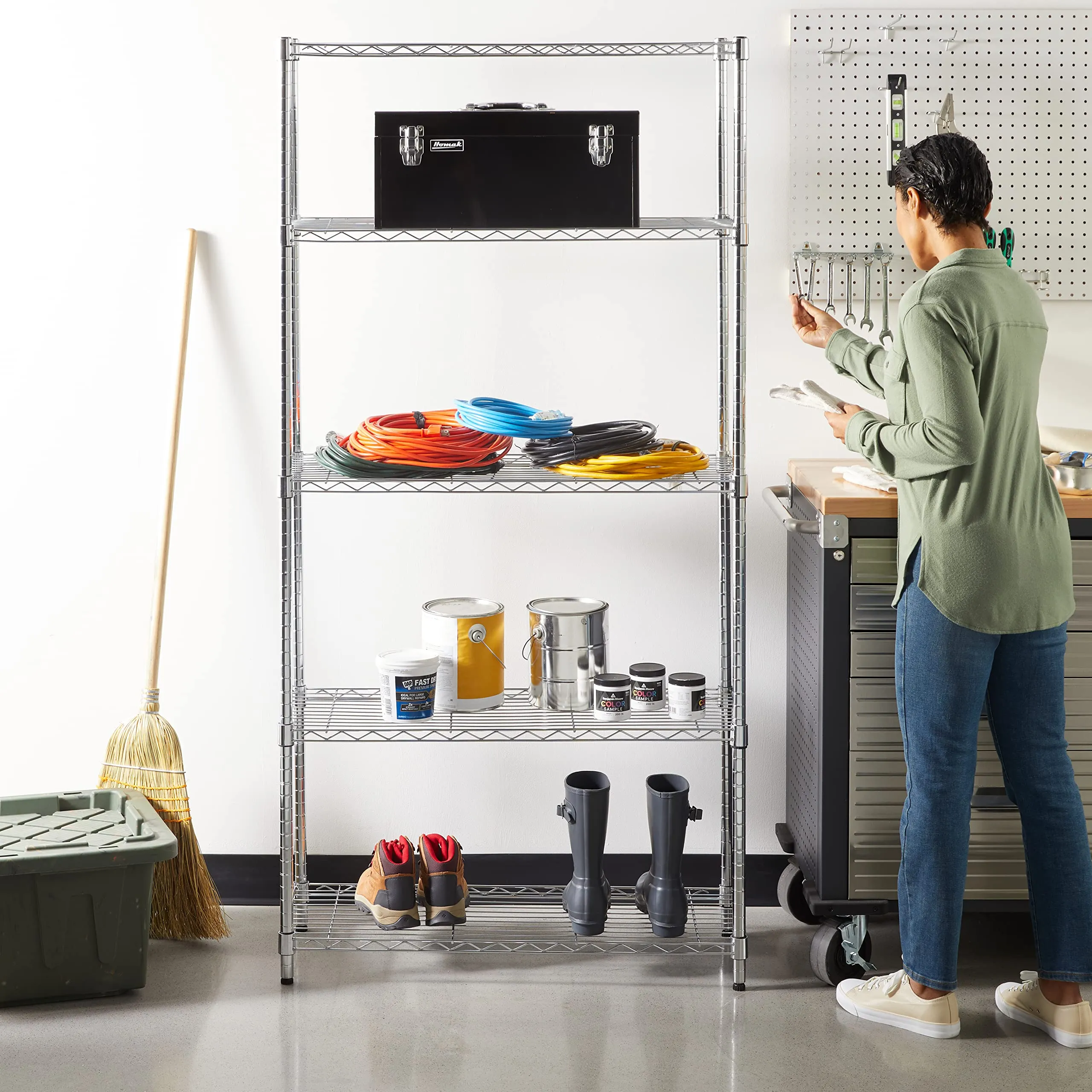 Amazon Basics Scaffaliera a 5 ripiani, 36 x 91 x 183 cm, Cromo - immagine 6