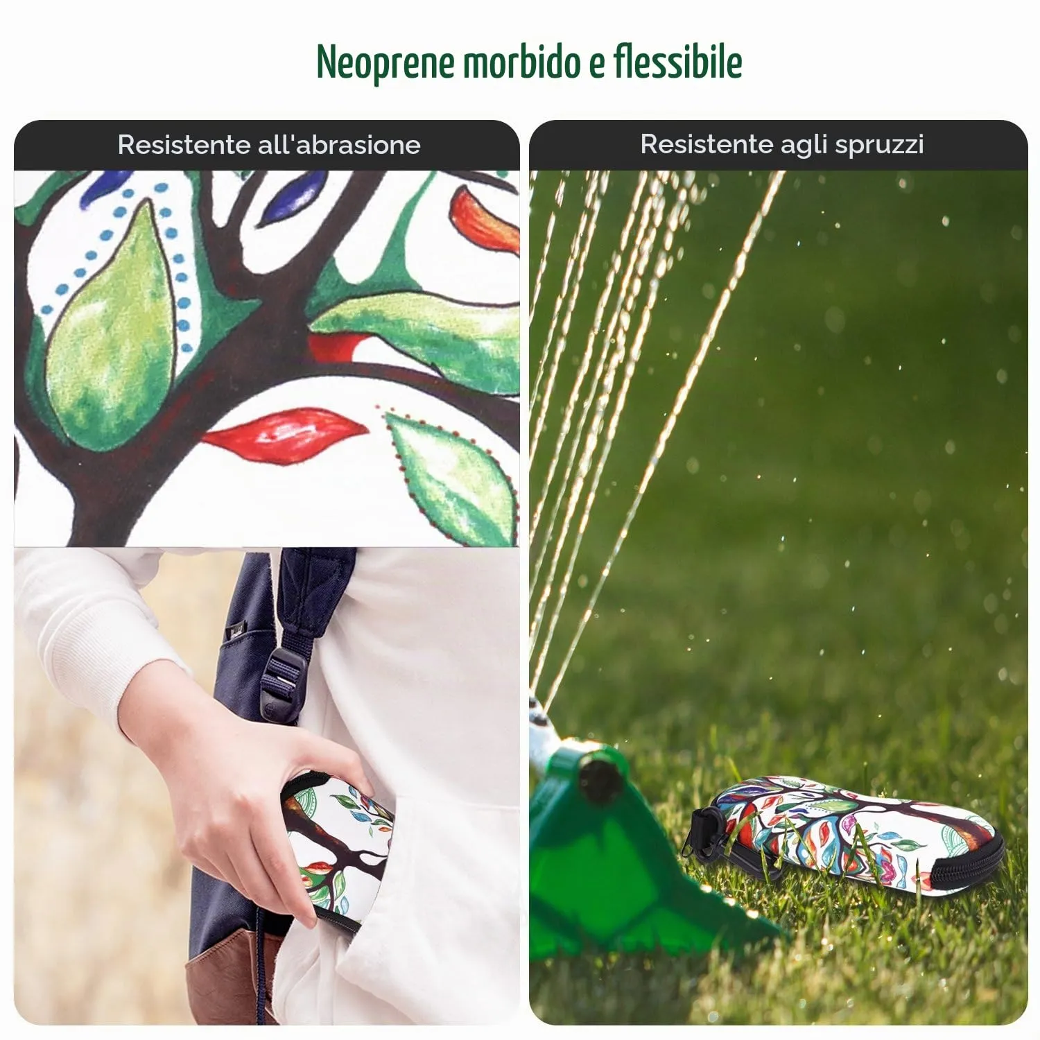 MoKo Custodia per occhiali da sole in neoprene con chiusura lampo, colore Albero Fortunato - immagine 2