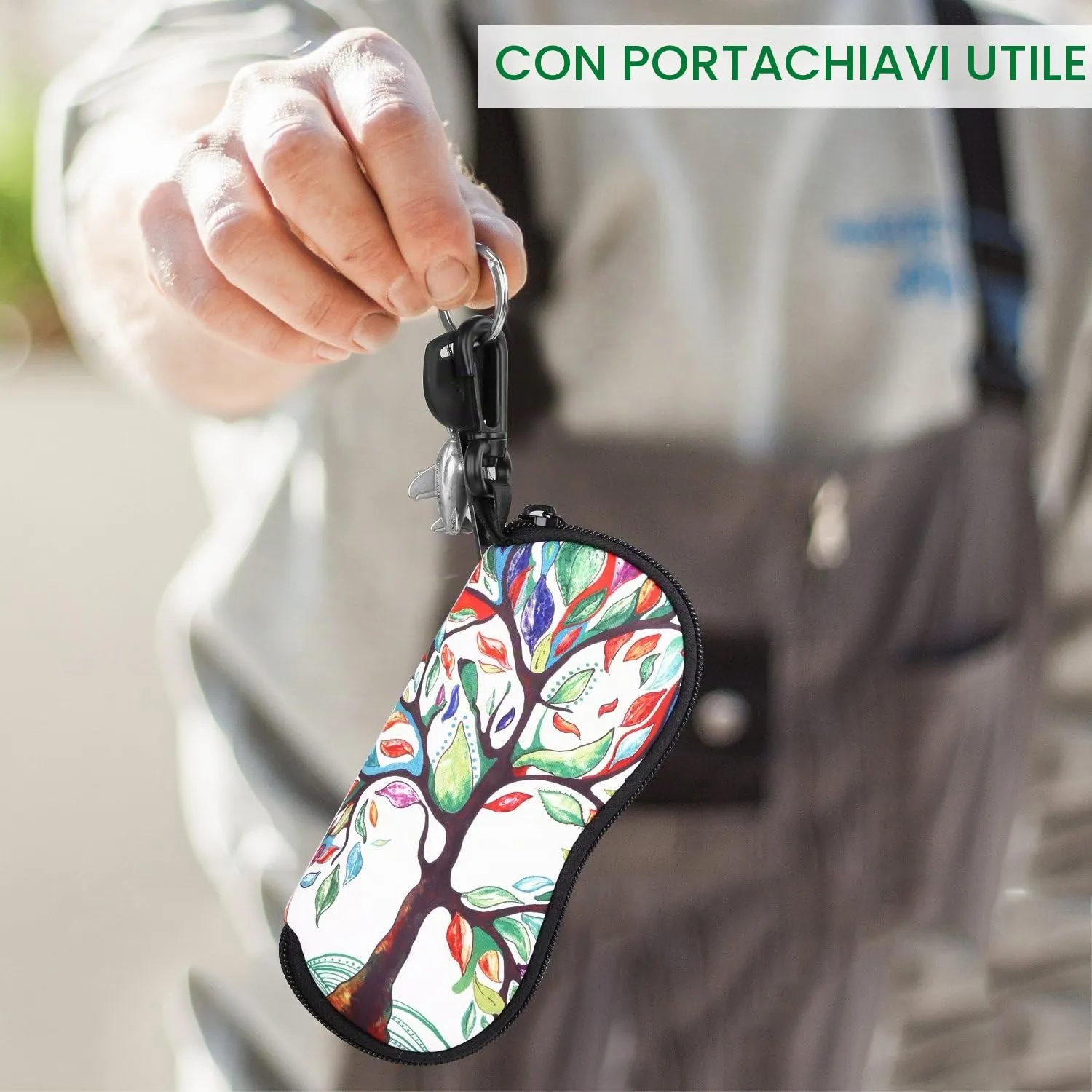 MoKo Custodia per occhiali da sole in neoprene con chiusura lampo, colore Albero Fortunato - immagine 4