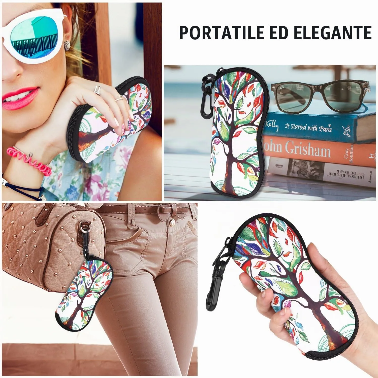 MoKo Custodia per occhiali da sole in neoprene con chiusura lampo, colore Albero Fortunato - immagine 6