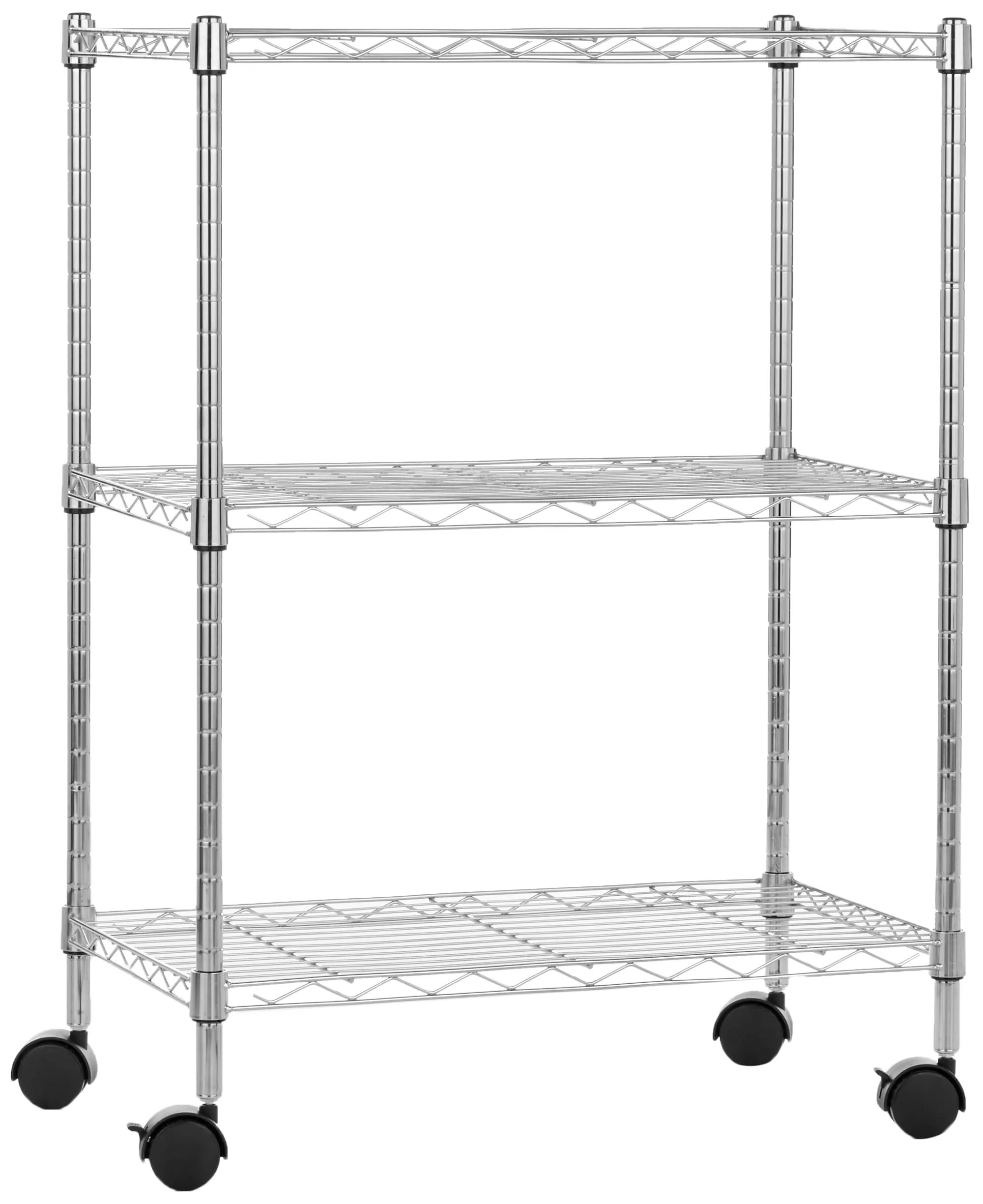 Amazon Basics Scaffaliera a 3 ripiani con rotelle e piedini regolabili, Cromo, 34 x 58.9 x 83.2 cm - immagine 1