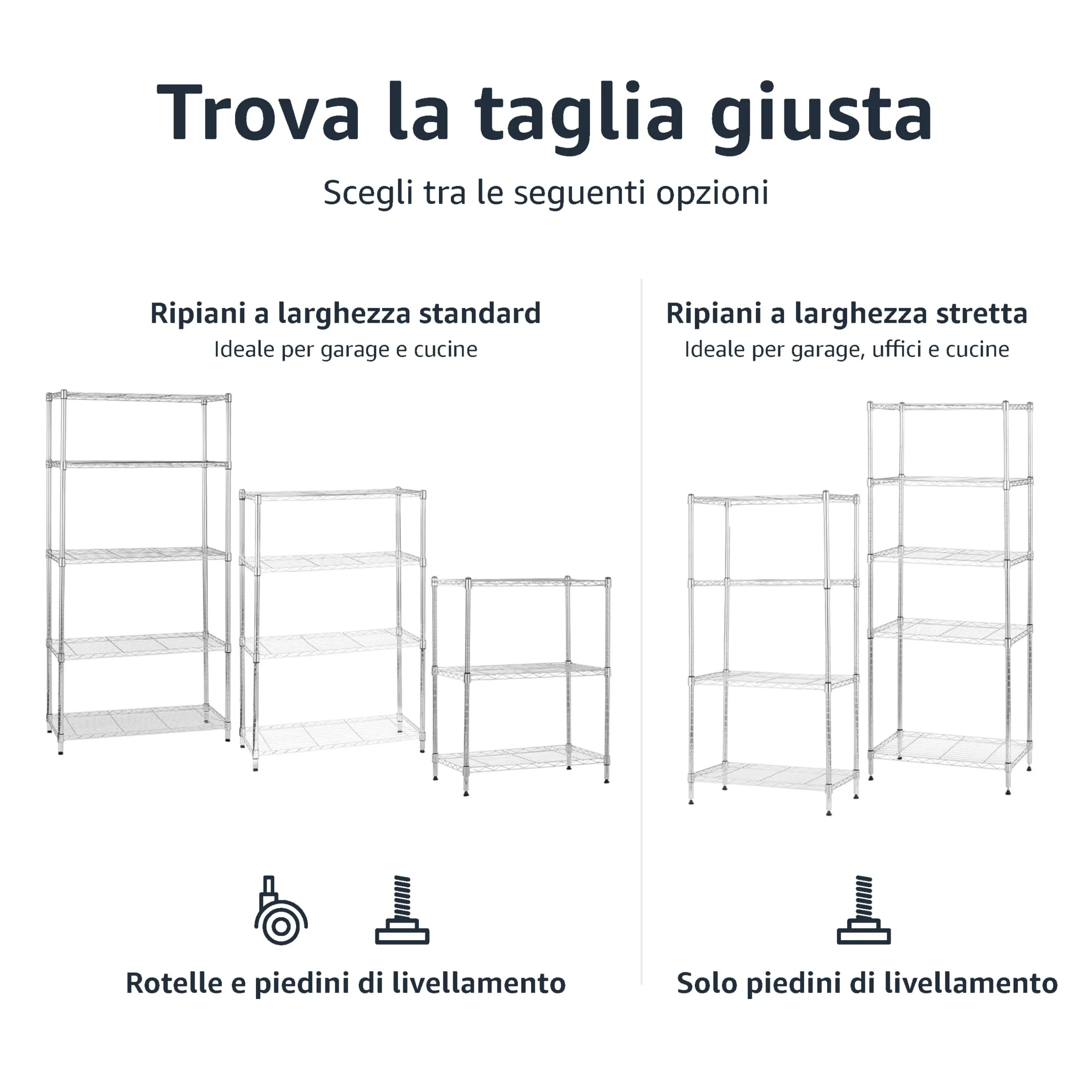 Amazon Basics Scaffaliera a 3 ripiani con rotelle e piedini regolabili, Cromo, 34 x 58.9 x 83.2 cm - immagine 4