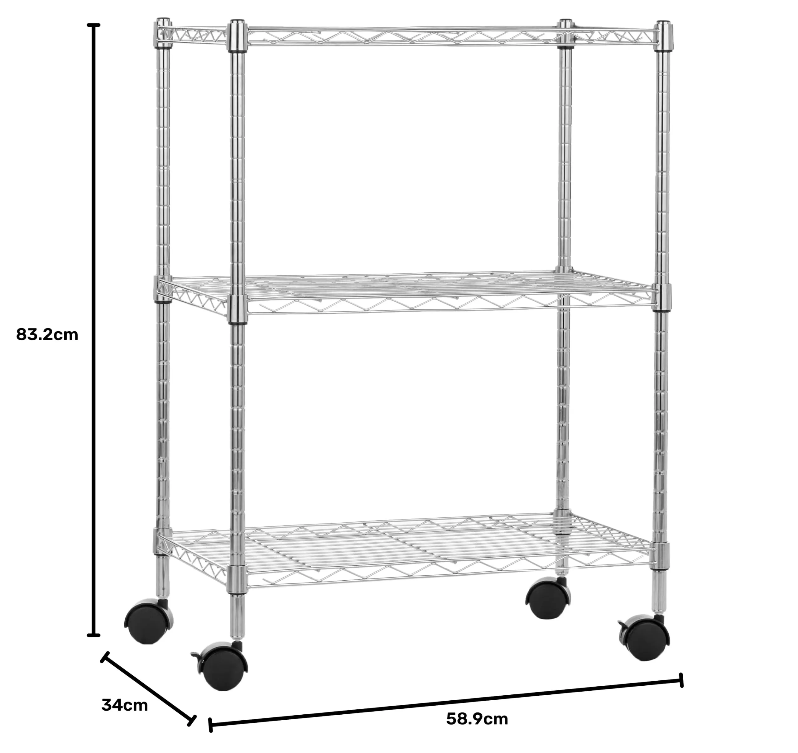 Amazon Basics Scaffaliera a 3 ripiani con rotelle e piedini regolabili, Cromo, 34 x 58.9 x 83.2 cm - immagine 5