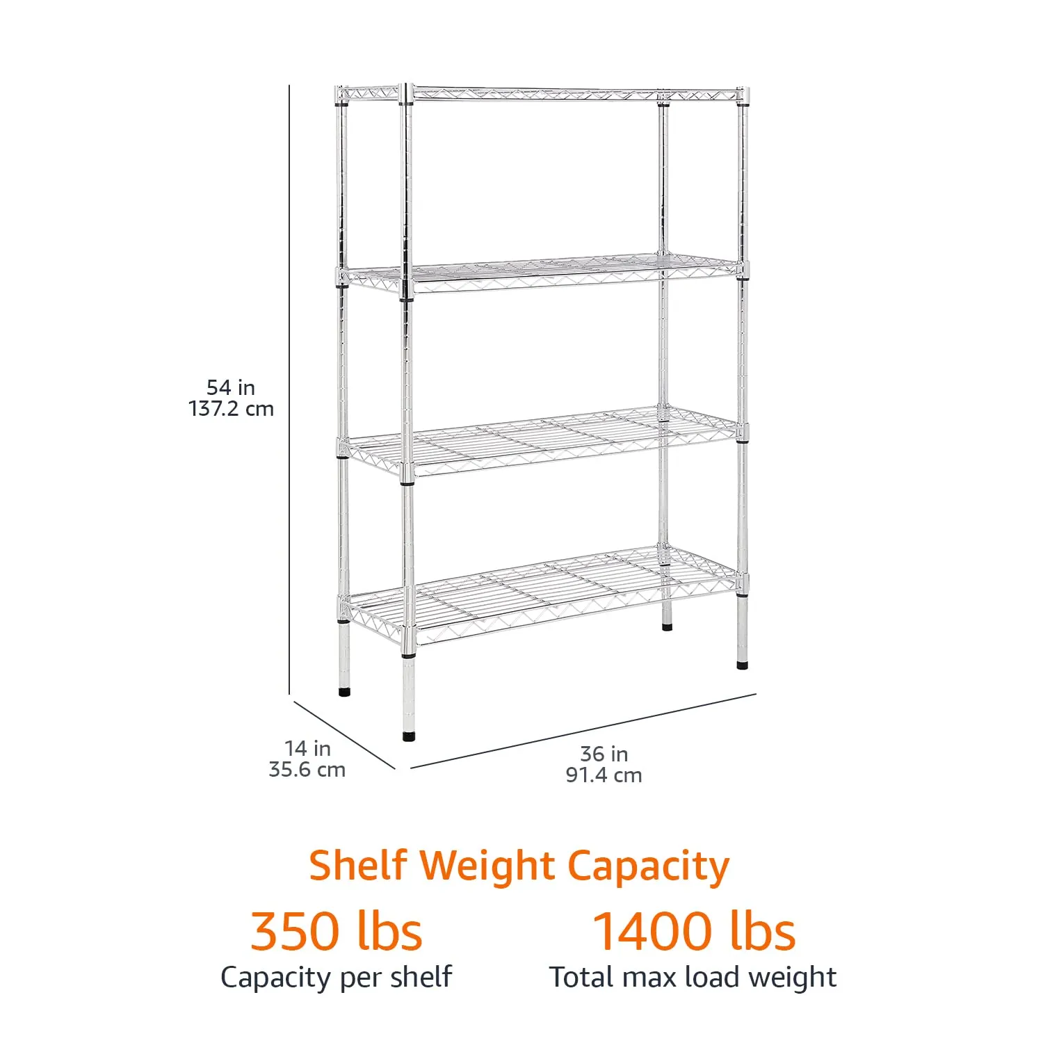 Amazon Basics Scaffaliera a 4 ripiani, Cromo, 35.6 x 91.4 x 137.1 cm - immagine 5