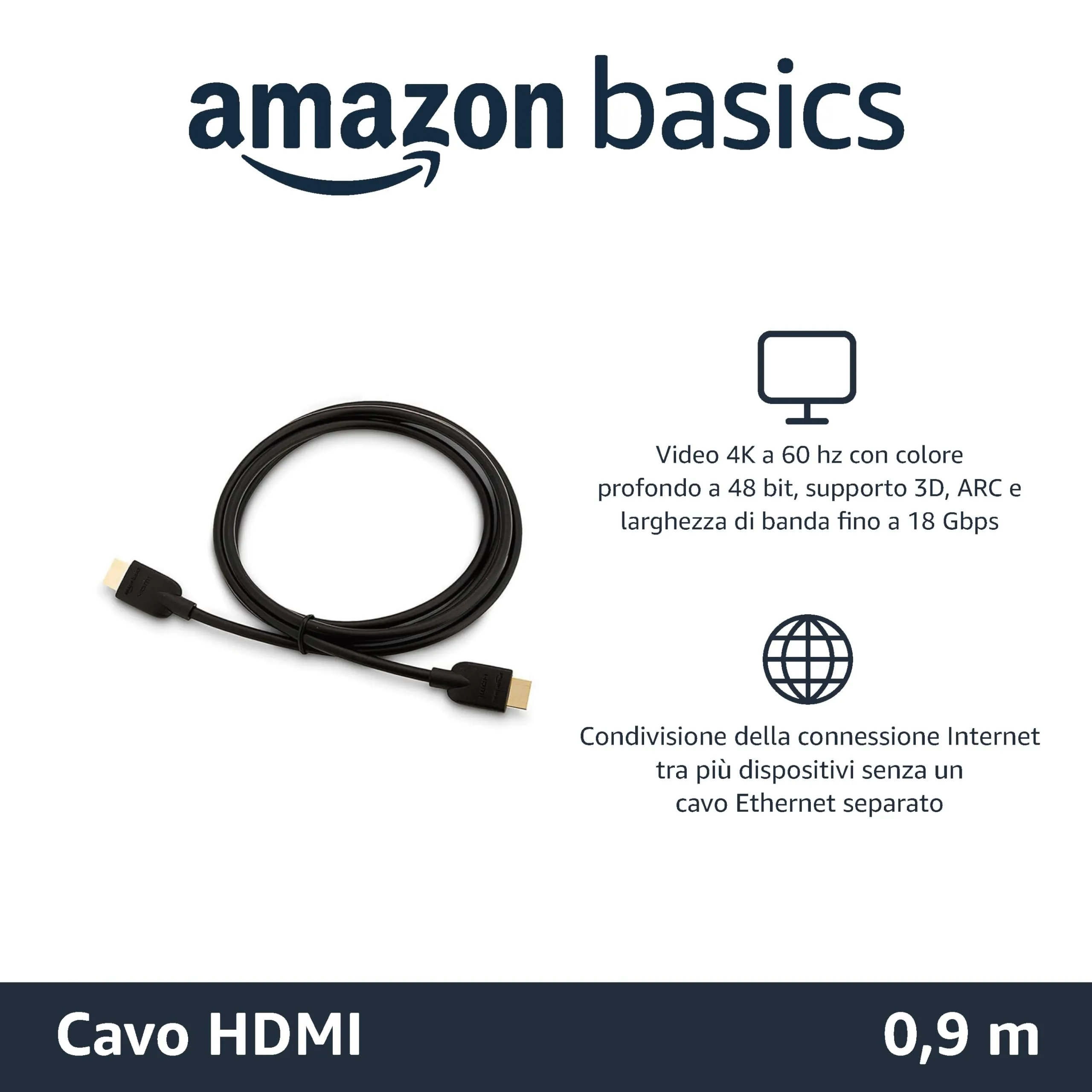 Amazon Basics Cavi HDMI 4K Alta Velocità con Ethernet, 1.8 m, Nero (Confezione da 24) - immagine 2