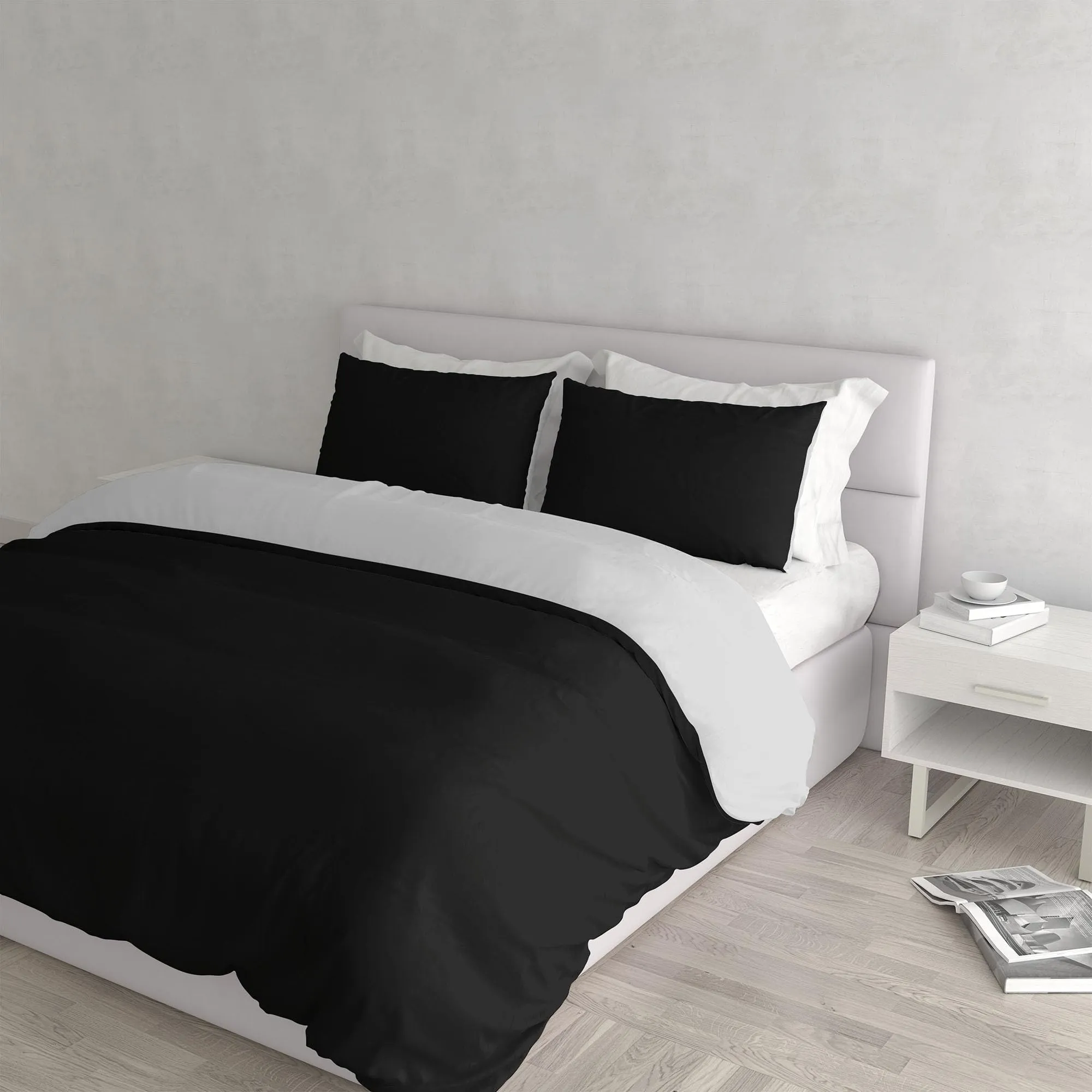 Italian Bed Linen Set Copripiumino 100% Cotone, Matrimoniale, 250x200 cm, Nero/Grigio Chiaro - immagine 1