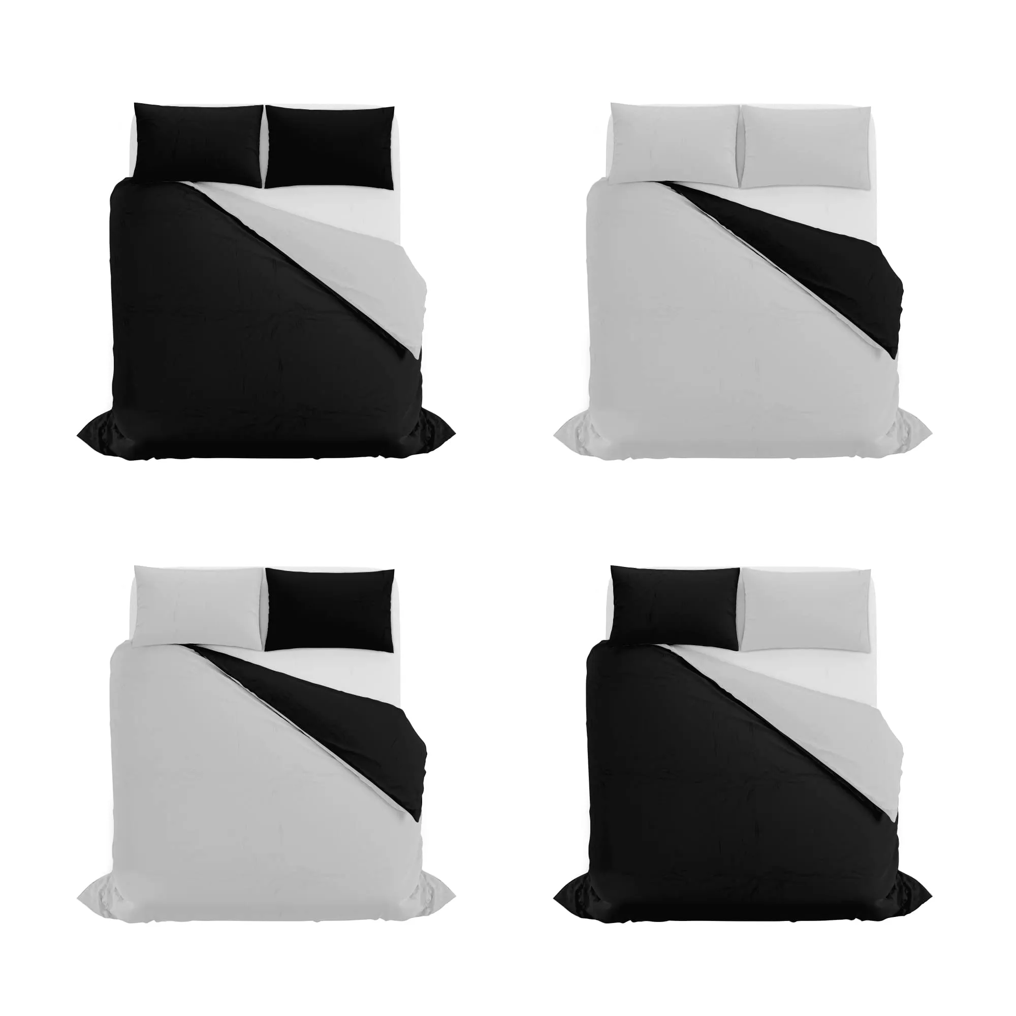 Italian Bed Linen Set Copripiumino 100% Cotone, Matrimoniale, 250x200 cm, Nero/Grigio Chiaro - immagine 11