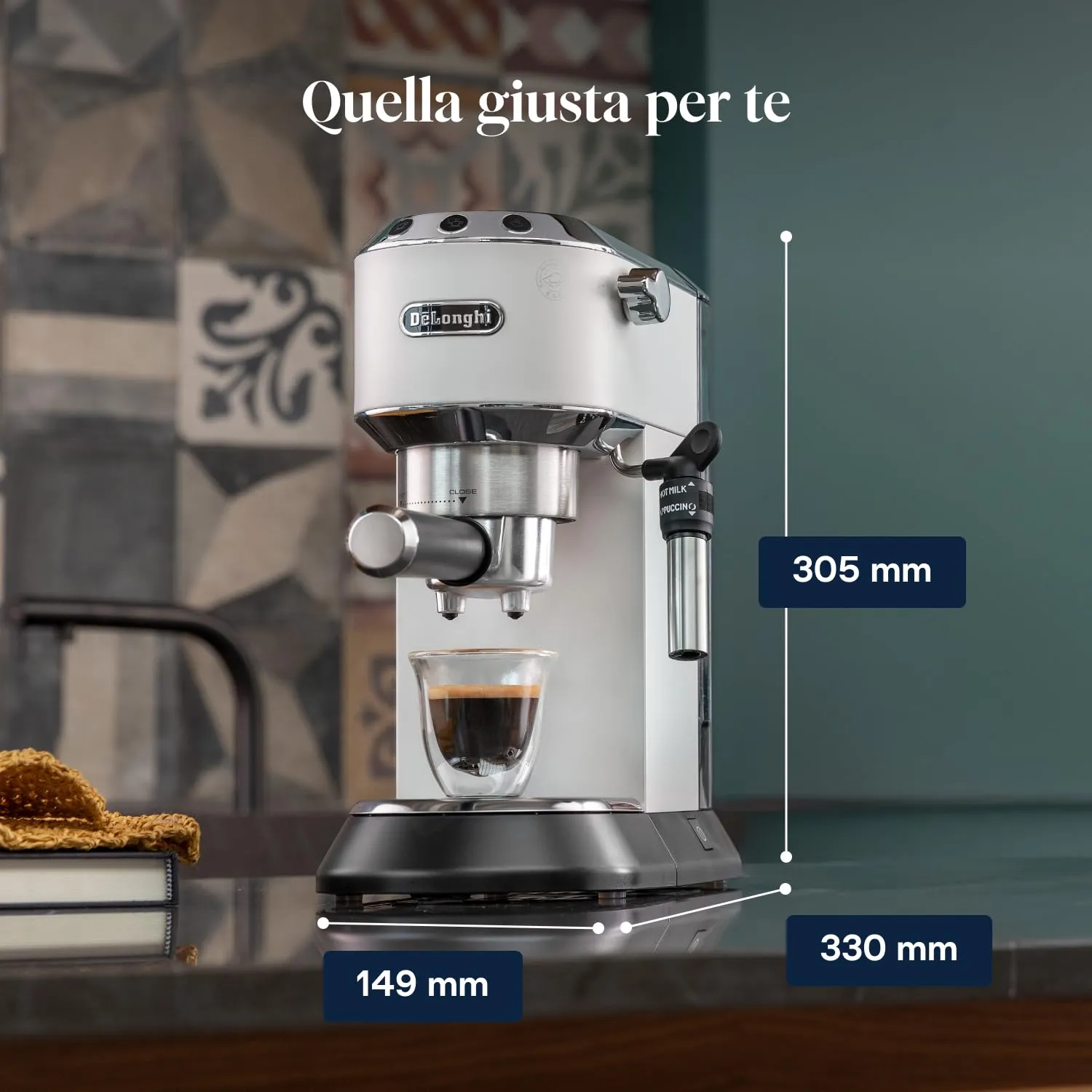 De'Longhi Dedica EC685.W Macchina Caffè Espresso Manuale, Polvere o Cialde E.S.E., Bianco - immagine 9