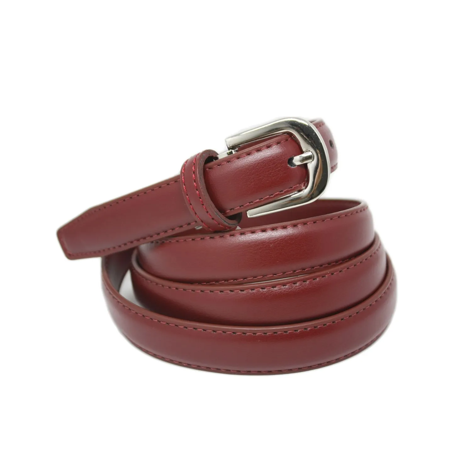 Yehman Cintura da Donna in Pelle di Vacchetta, 2 cm, Bordeaux, 120 cm - immagine 1
