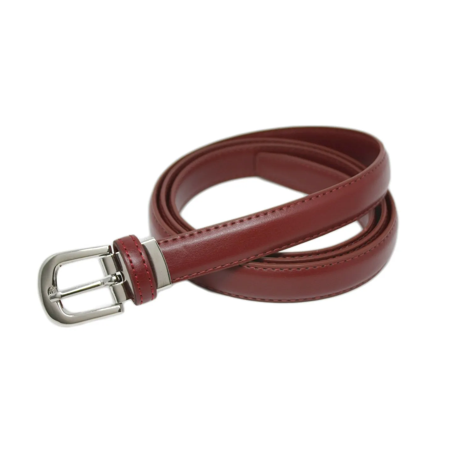 Yehman Cintura da Donna in Pelle di Vacchetta, 2 cm, Bordeaux, 120 cm - immagine 2