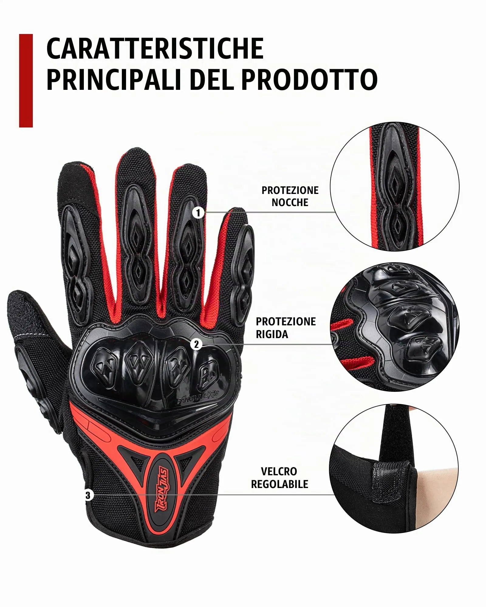 IRON JIA'S Guanti da Moto Estivi Touch Screen Traspiranti, Rosso-M - immagine 3